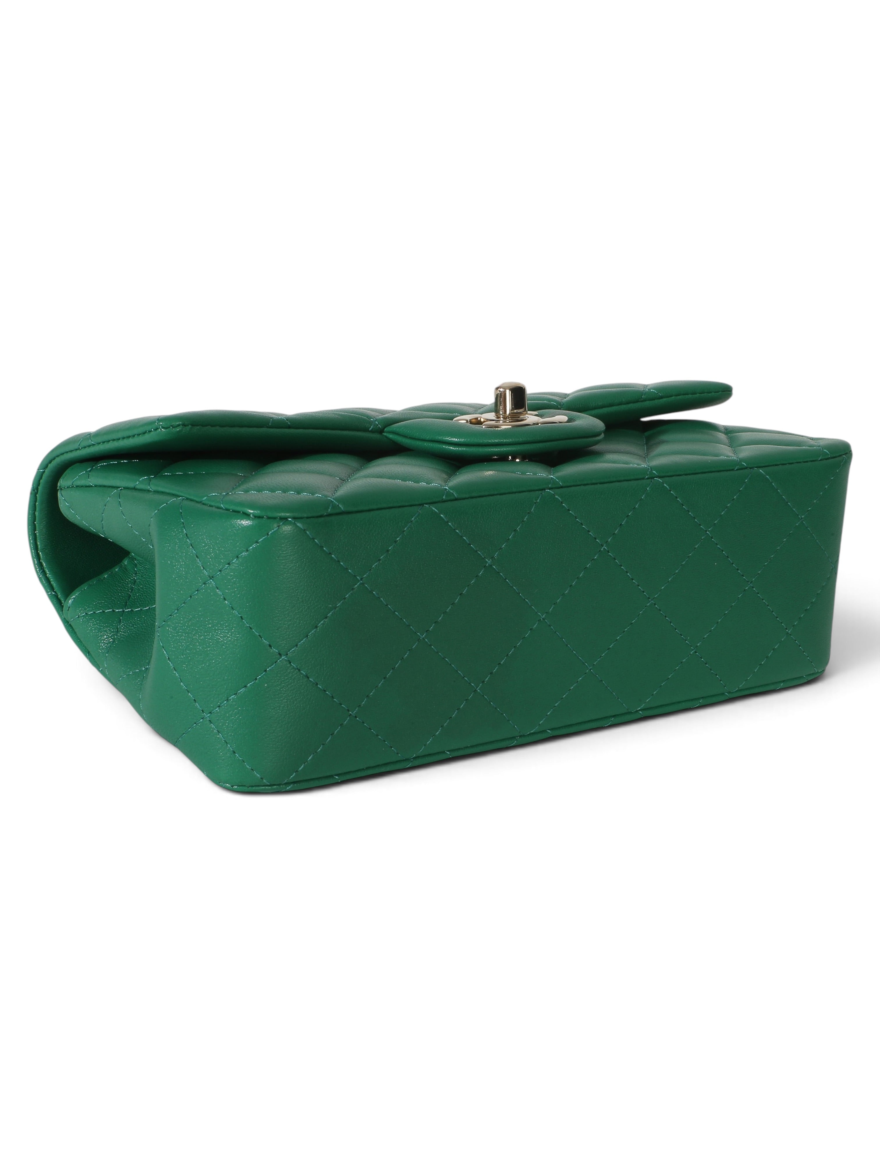Chanel Green Lambskin Mini Rectangular Top Handle Flap