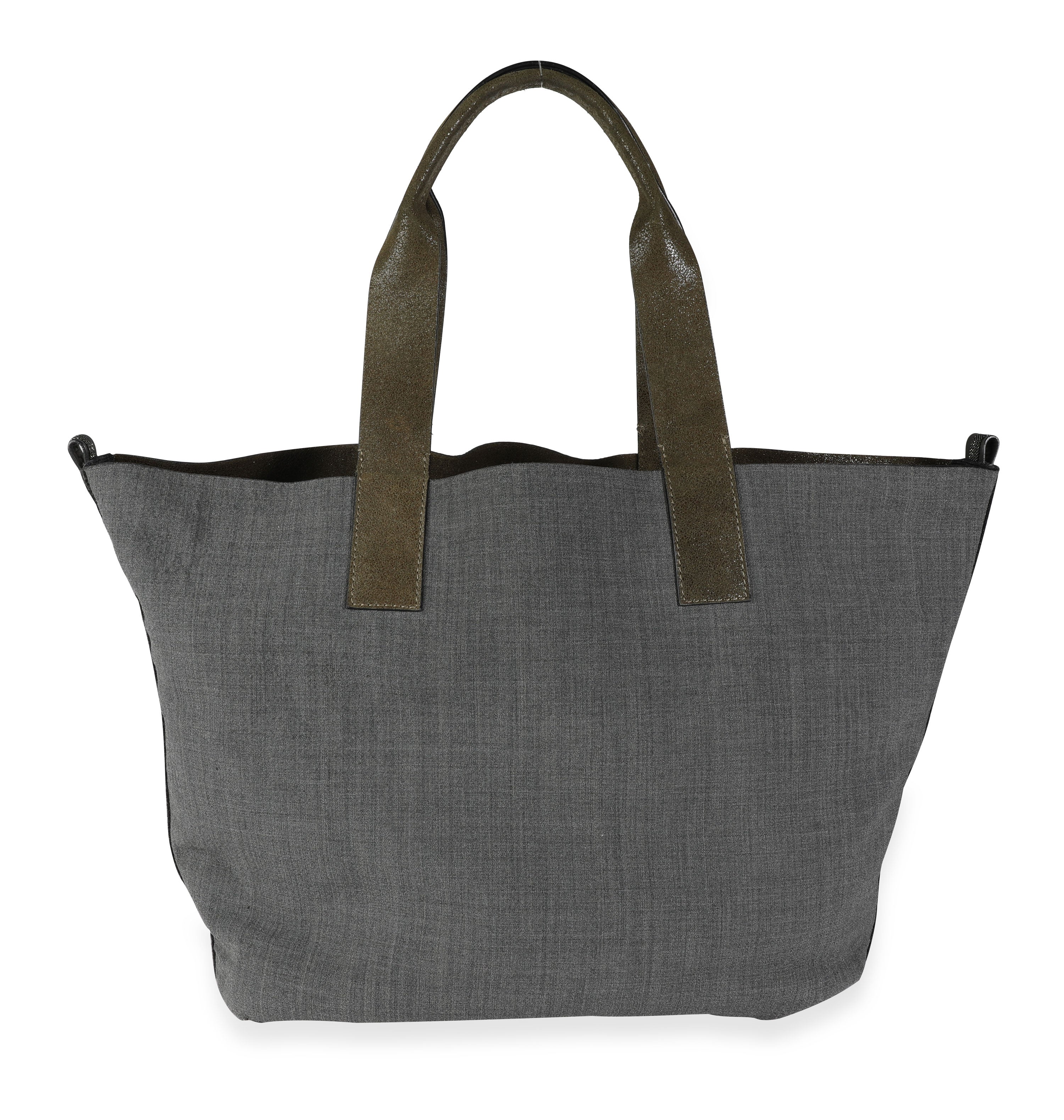 Brunello Cucinelli Olive Suede & Gray Wool Reversible Tote Handbag pv