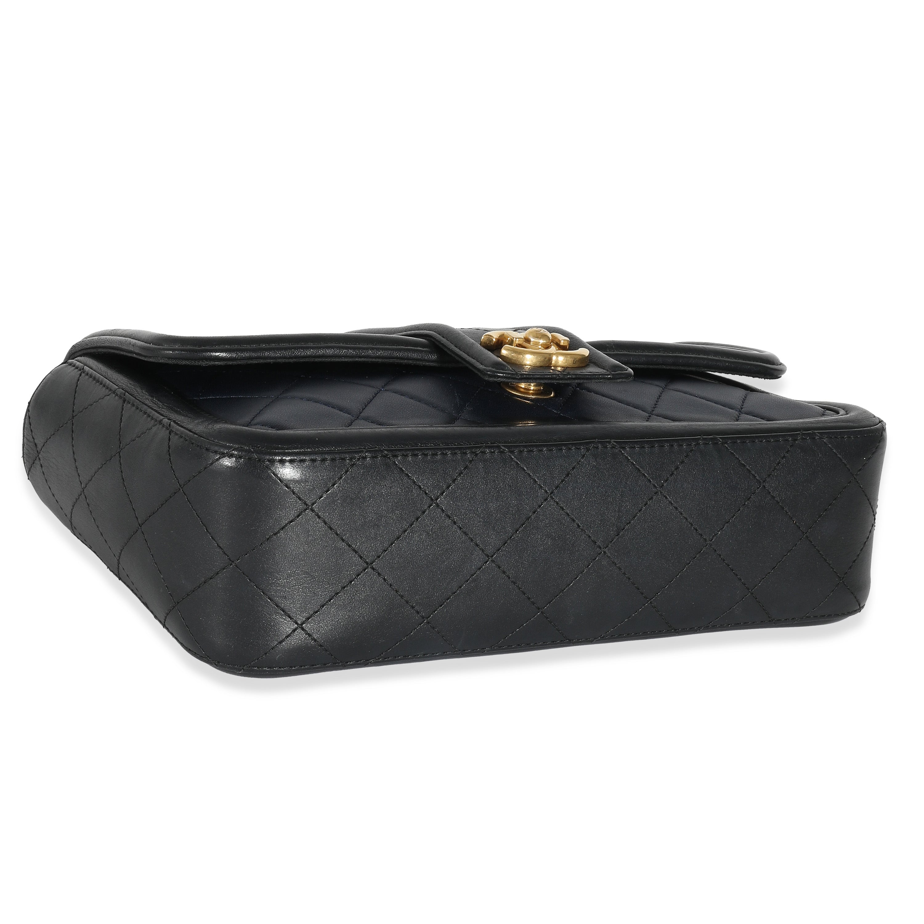Chanel Navy Black Quilted Lambskin Medium Elegant CC Flap Bag Handbag clasp