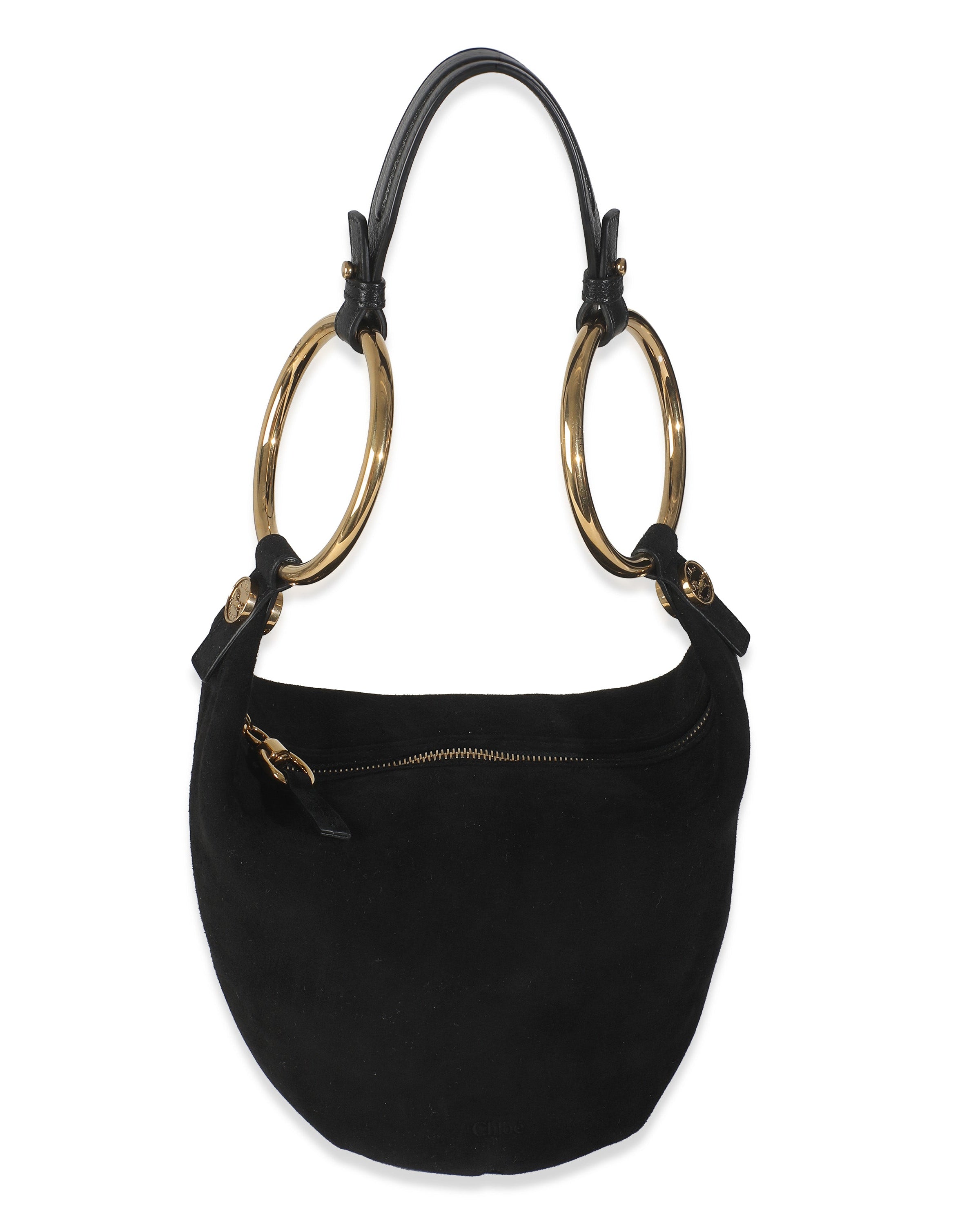Chloé Black Suede Small Gold Bracelet Bag Handbag fv