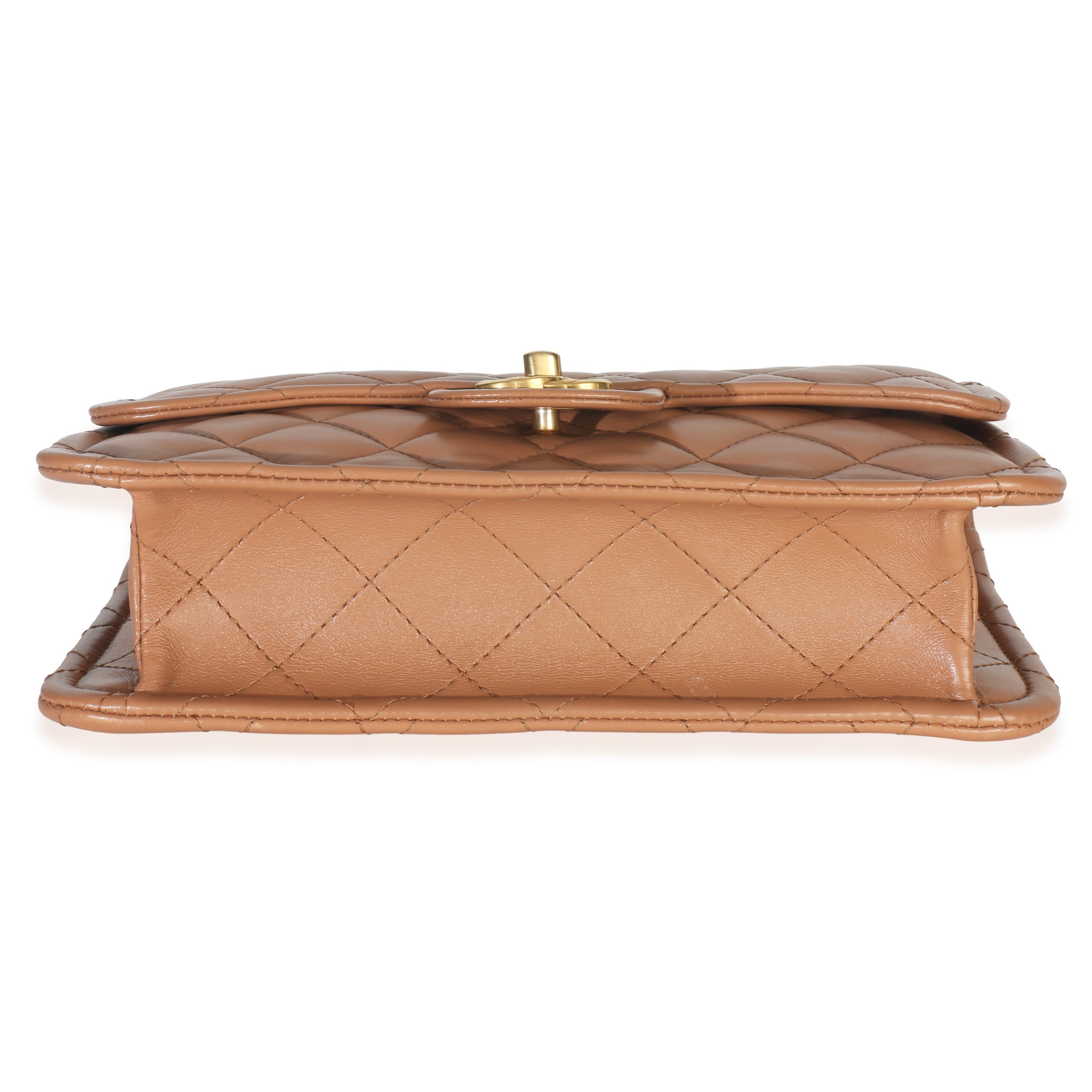 Chanel Tan Quilted Calfskin CC Flap Bag Handbag stamp