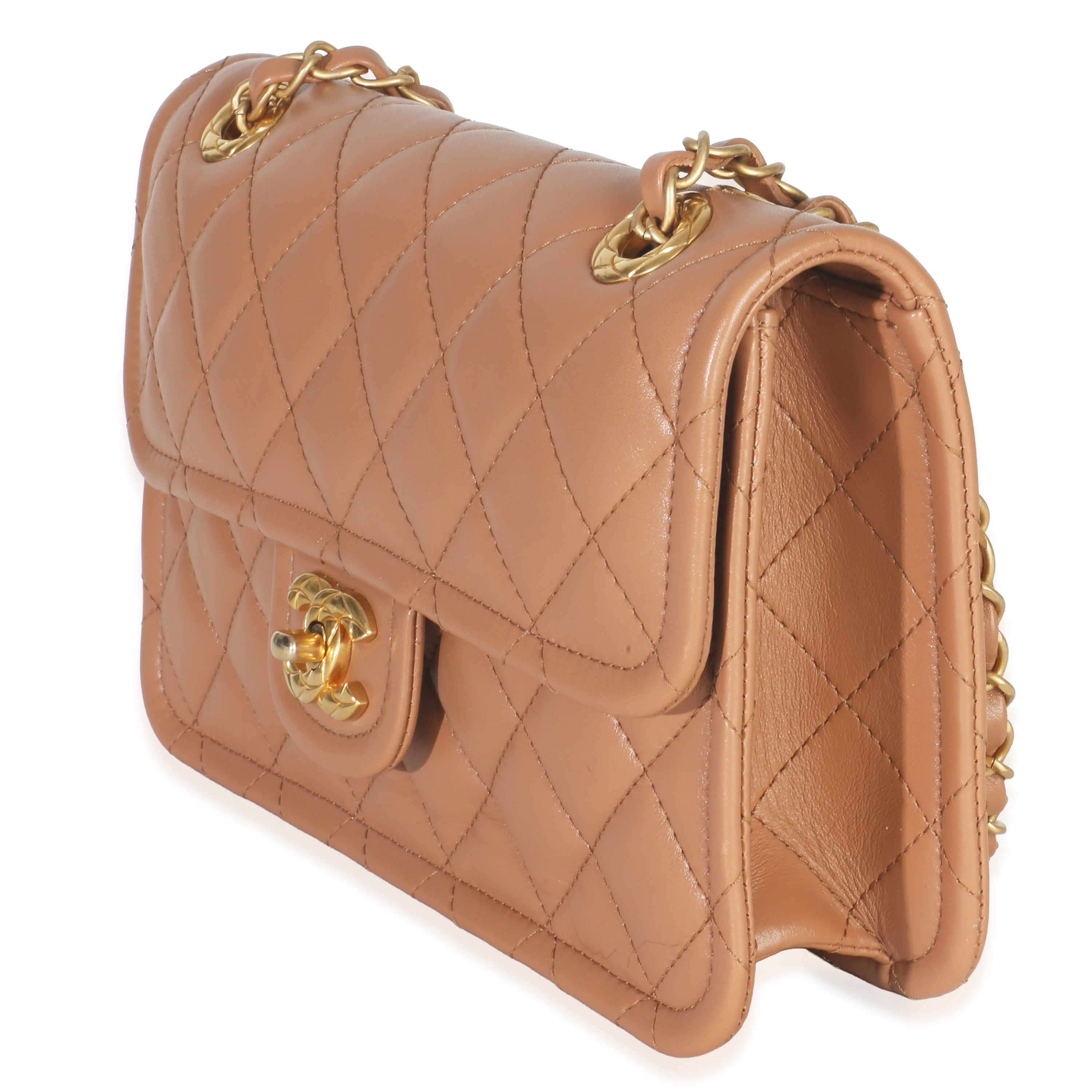 Chanel Tan Quilted Calfskin CC Flap Bag Handbag sv