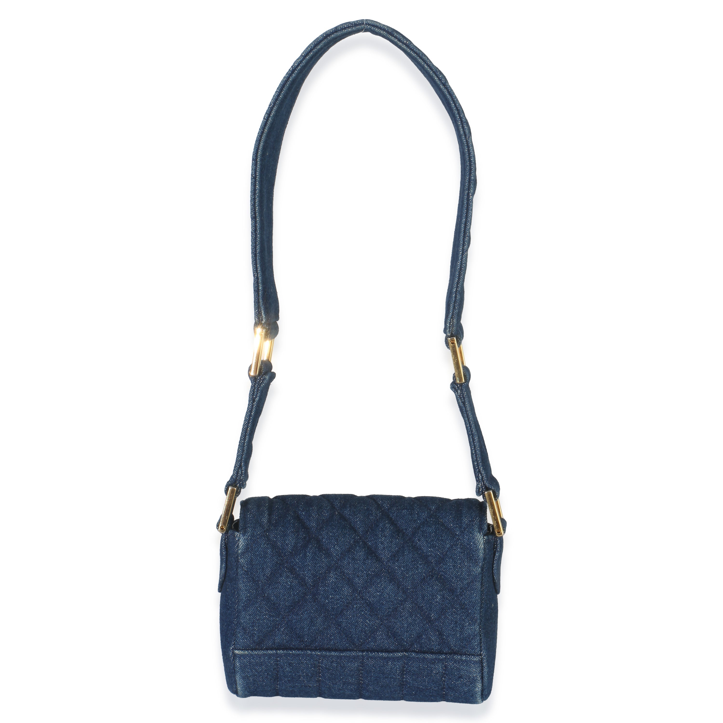 Chanel Vintage Blue Quilted Denim Mini Single Flap Bag Handbag bv