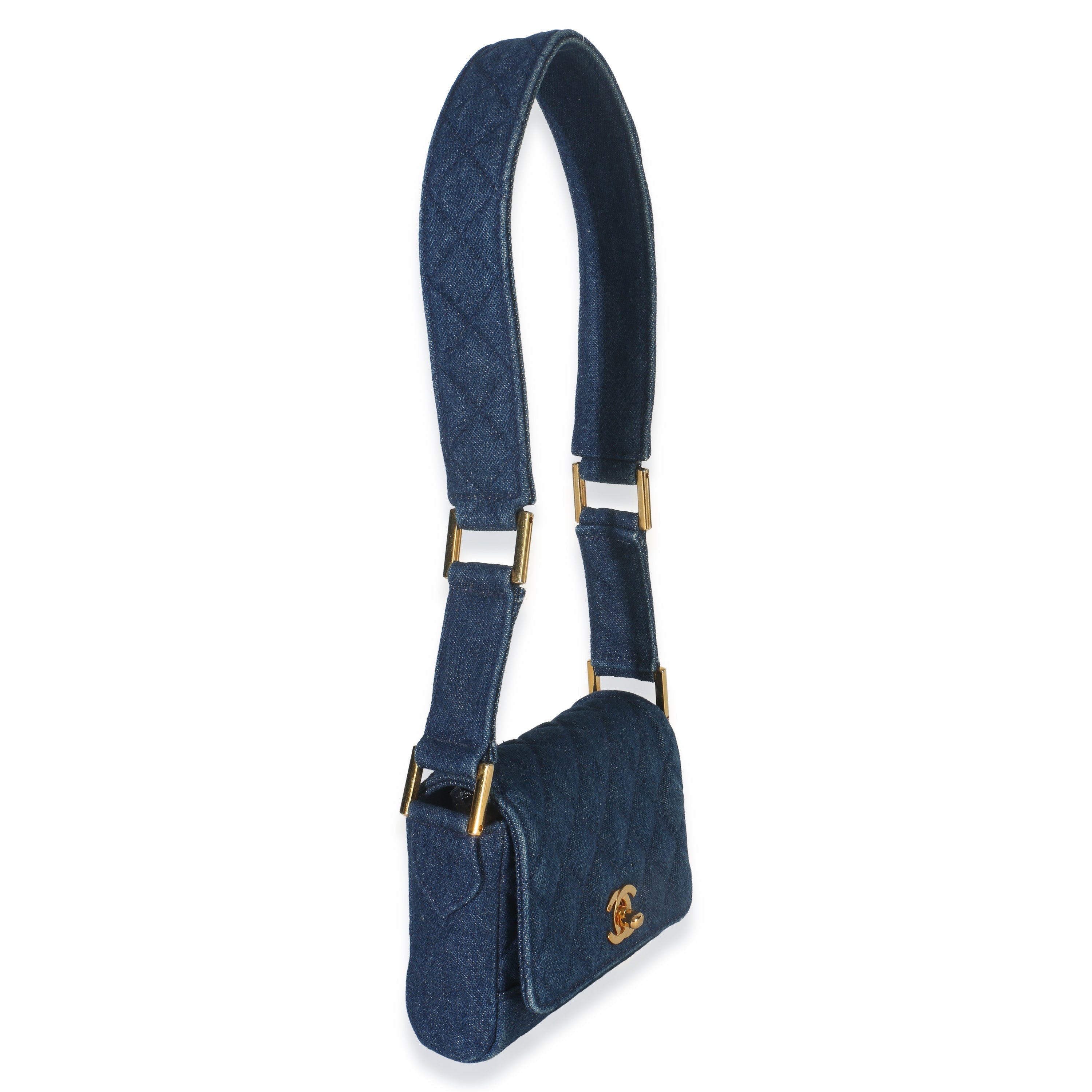 Chanel Vintage Blue Quilted Denim Mini Single Flap Bag Handbag pv