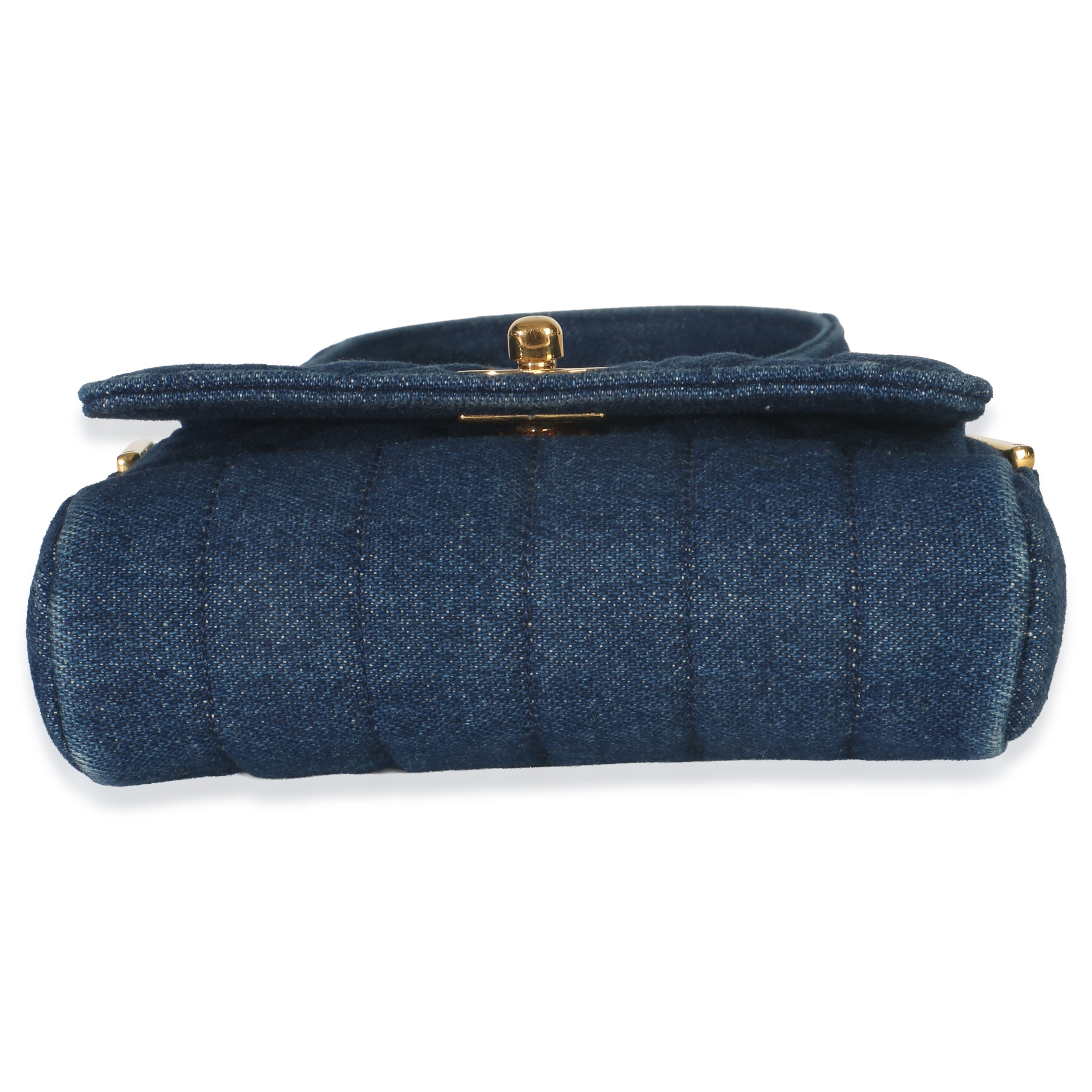 Chanel Vintage Blue Quilted Denim Mini Single Flap Bag Handbag stamp
