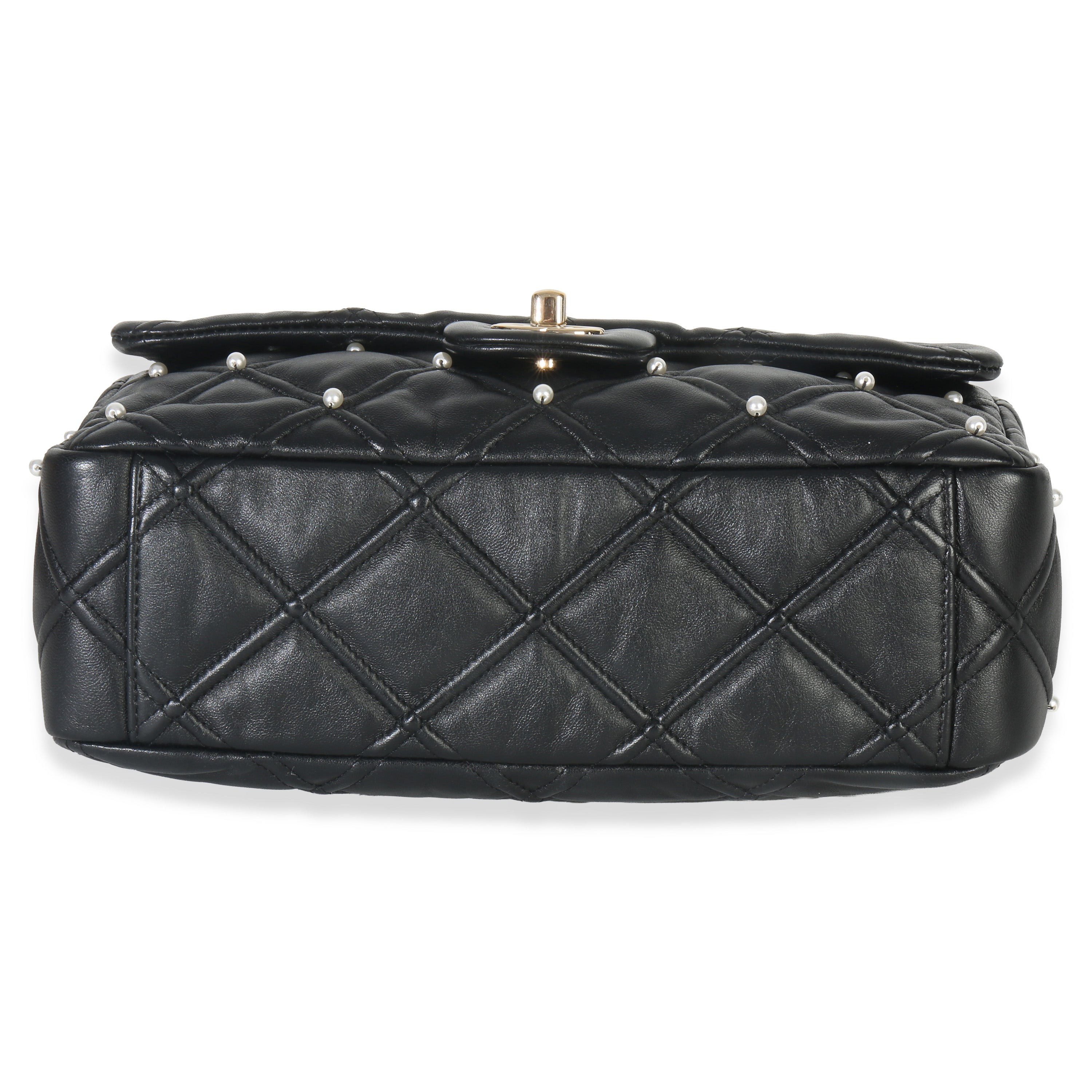 Chanel Black Pearl Studded Lambskin Medium CC Flap Bag Handbag stamp