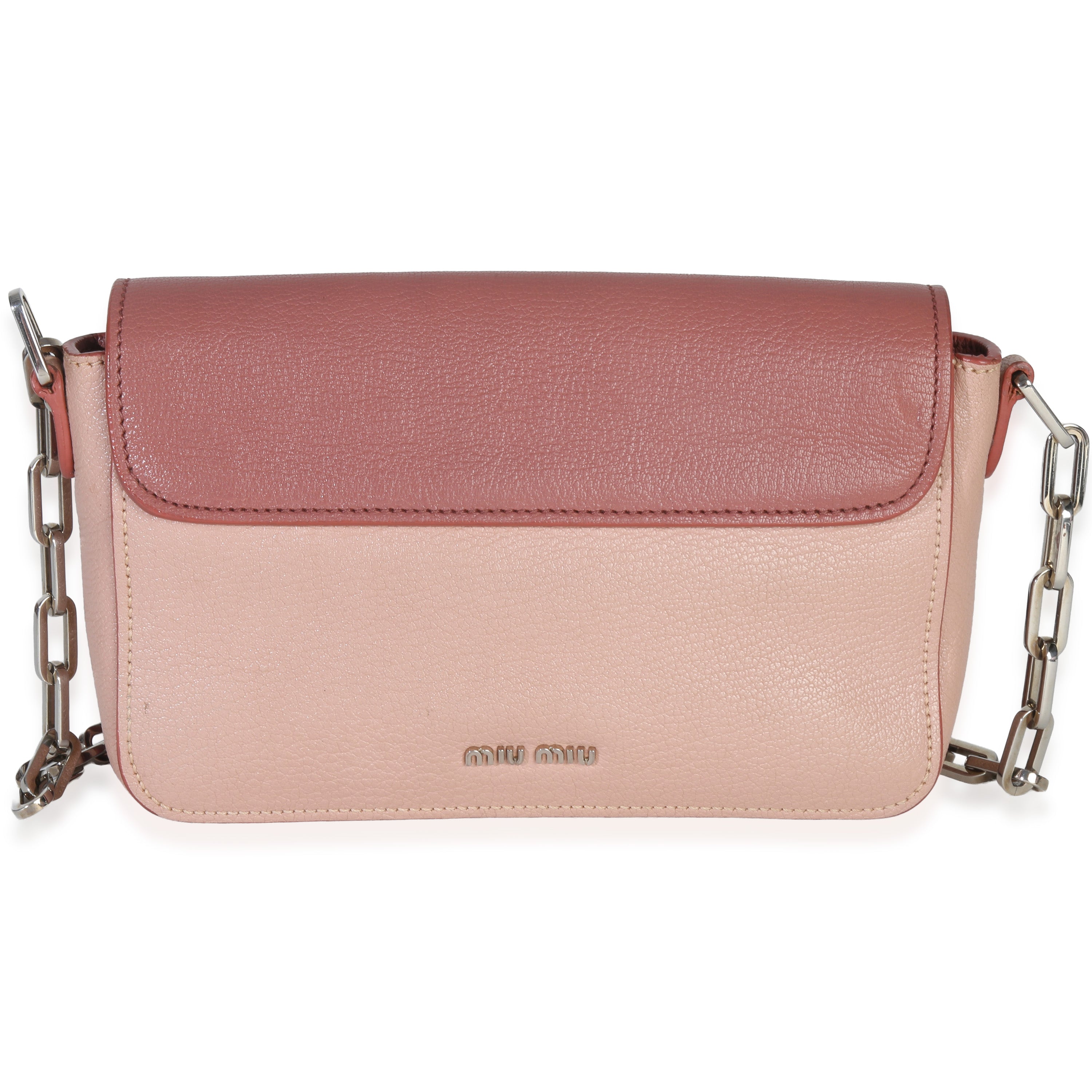 Miu Miu Pink Bicolore Goatskin Madras Chain Shoulder Bag Handbag bv
