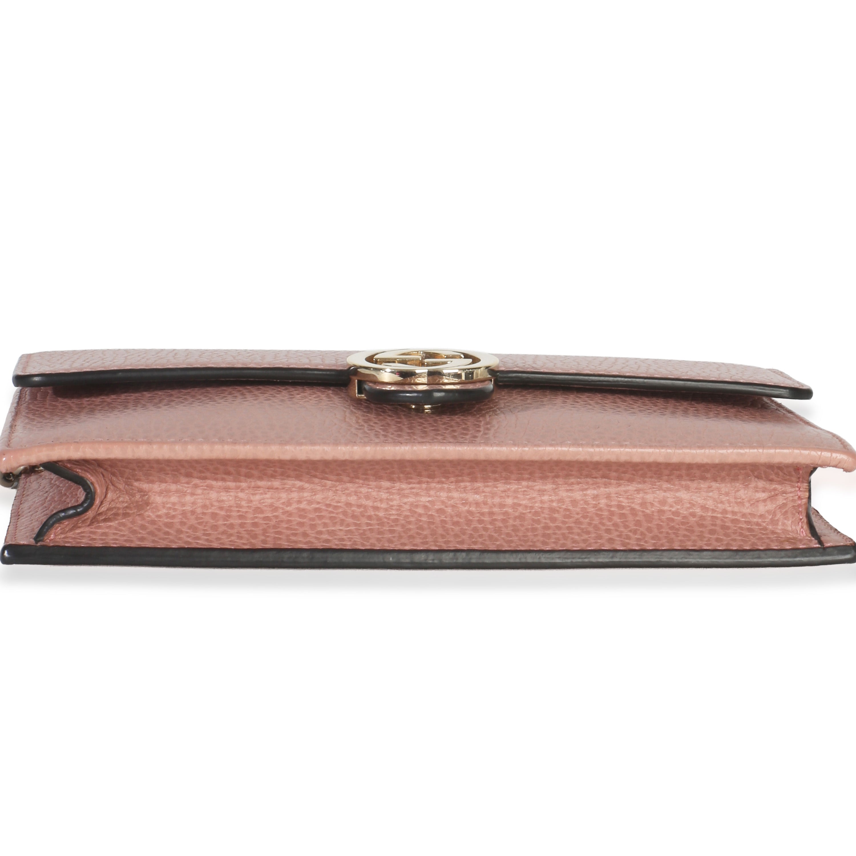 Gucci Pink Dollar Calfskin Interlocking G Wallet On Chain Handbag stamp
