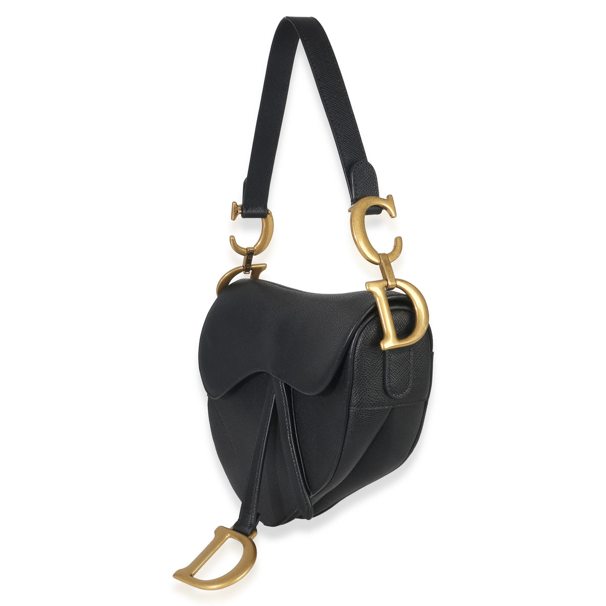 Christian Dior Black Grained Calfskin Medium Saddle Bag Handbag bv