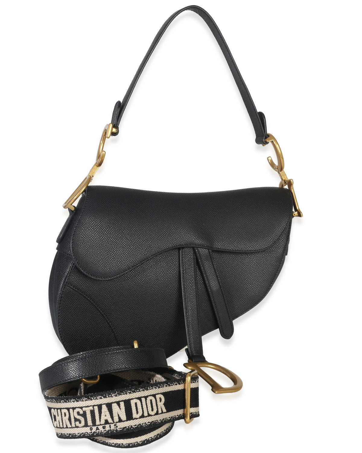 Christian Dior Black Grained Calfskin Medium Saddle Bag Handbag fv