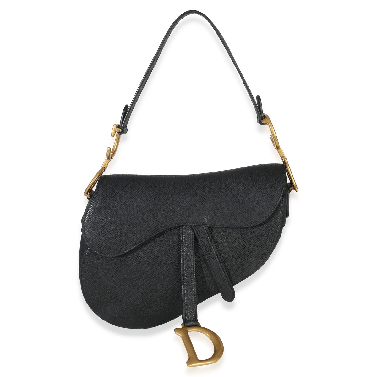 Christian Dior Black Grained Calfskin Medium Saddle Bag Handbag pv