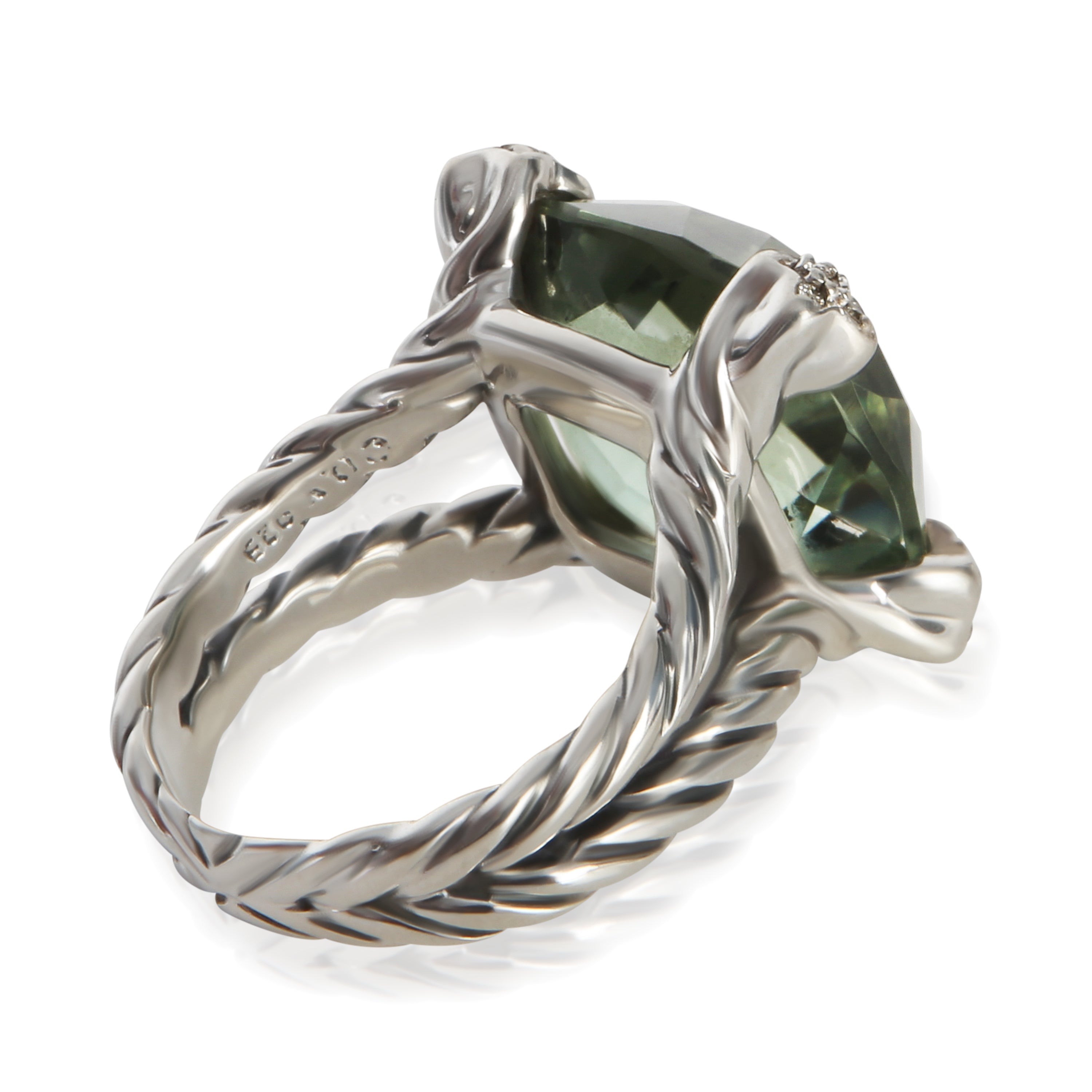 David Yurman Sterling Silver Prasiolite and Diamond On Point Ring pv