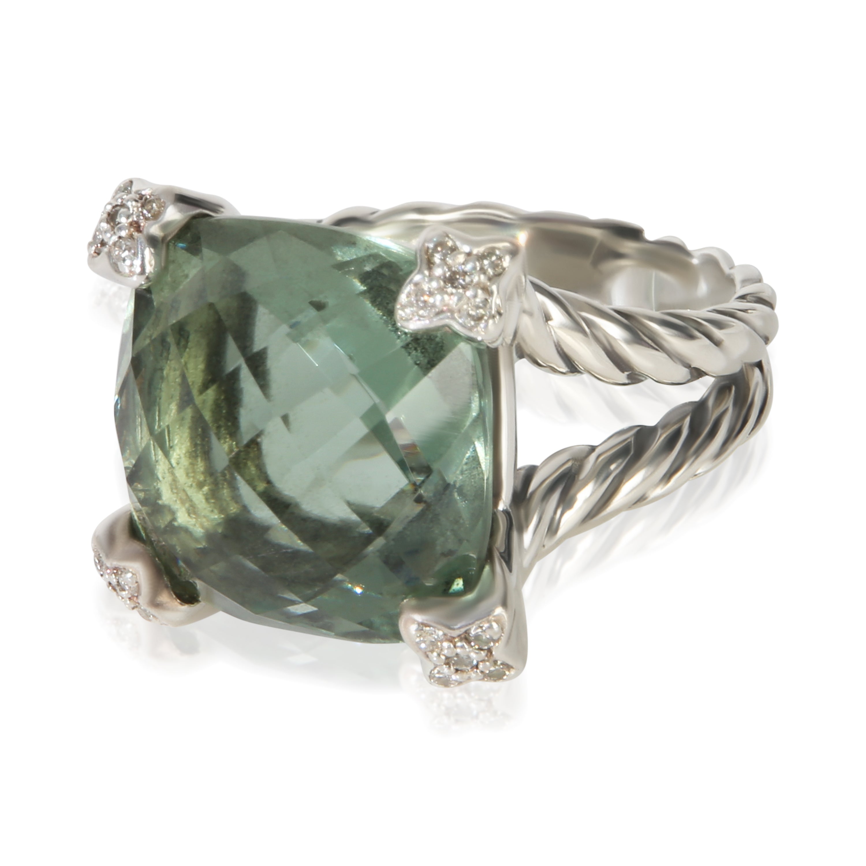 David Yurman Sterling Silver Prasiolite and Diamond On Point Ring sv