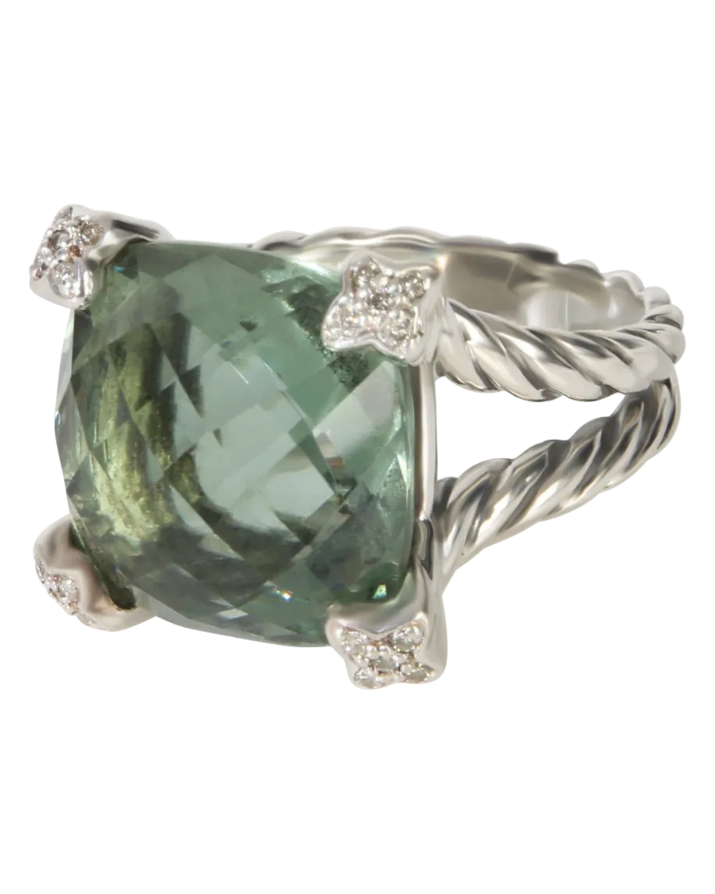 David Yurman Sterling Silver Prasiolite and Diamond On Point Ring sv