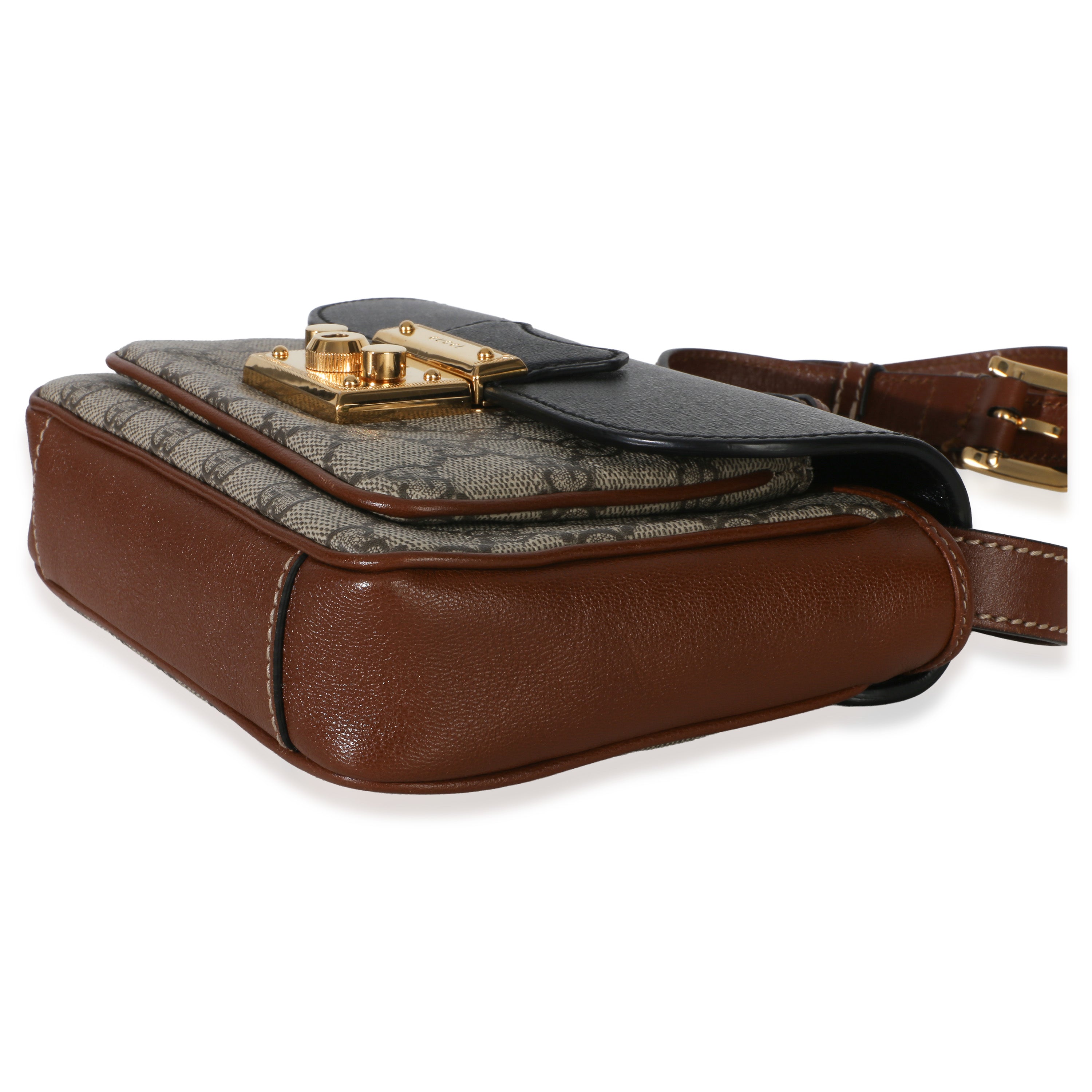Gucci Black Ebony GG Supreme Monogram Calfskin New Sakai Mini Padlock Bag Handbag box