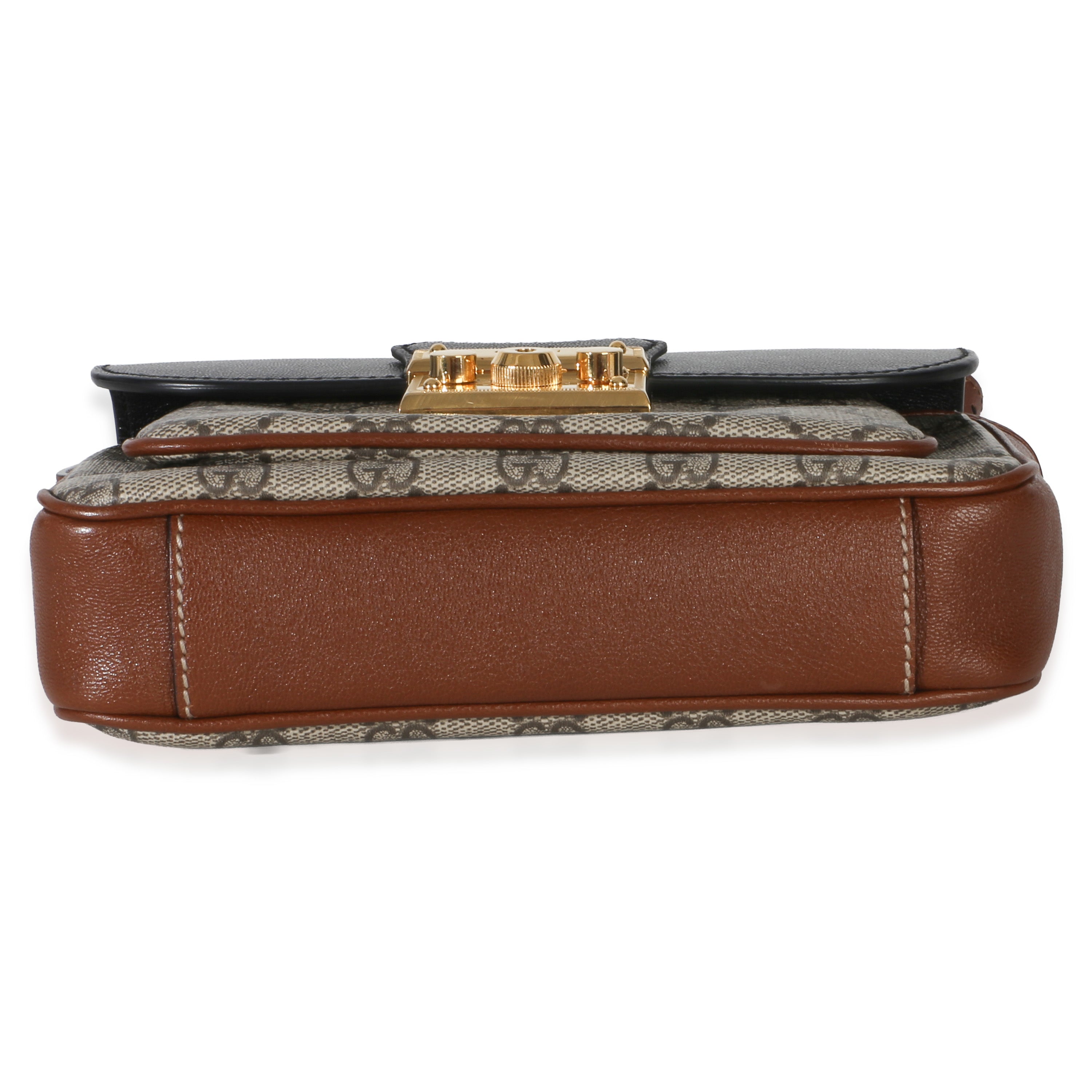 Gucci Black Ebony GG Supreme Monogram Calfskin New Sakai Mini Padlock Bag Handbag stamp