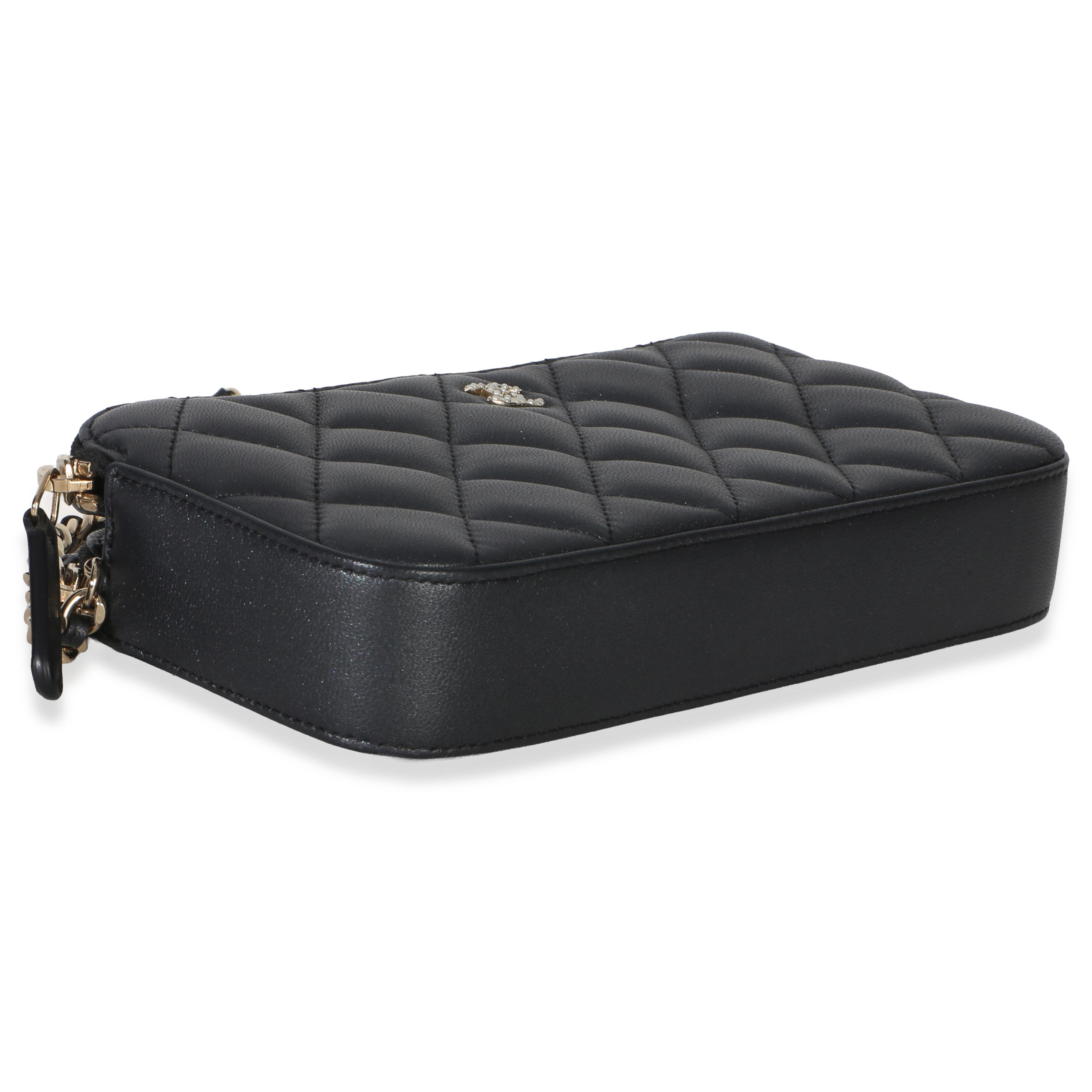 Chanel Black Quilted Lambskin Pearl CC Double Zip Clutch With Chain Handbag clasp