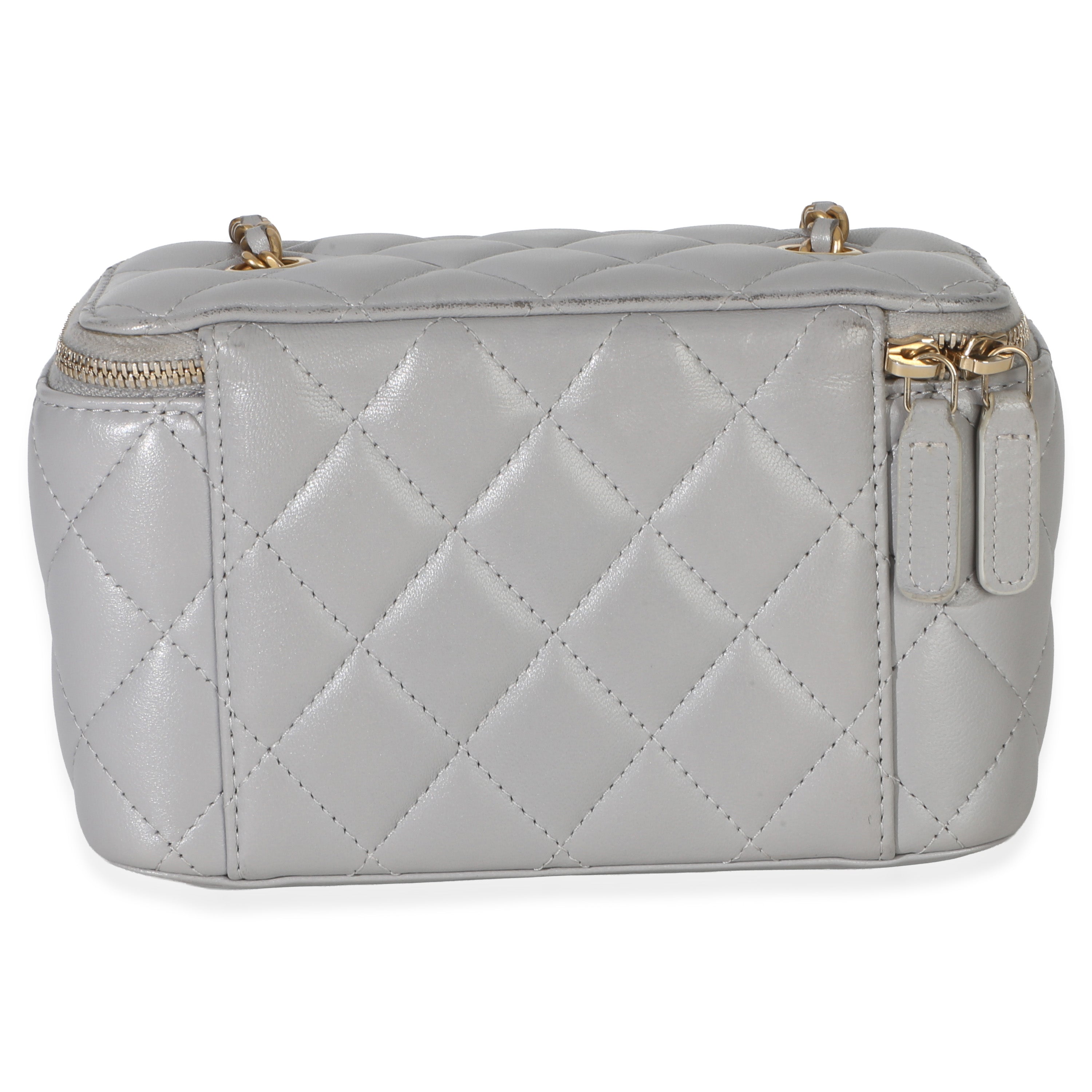 Chanel Grey Quilted Lambskin Small Pearl Crush Vanity Case Handbag bv