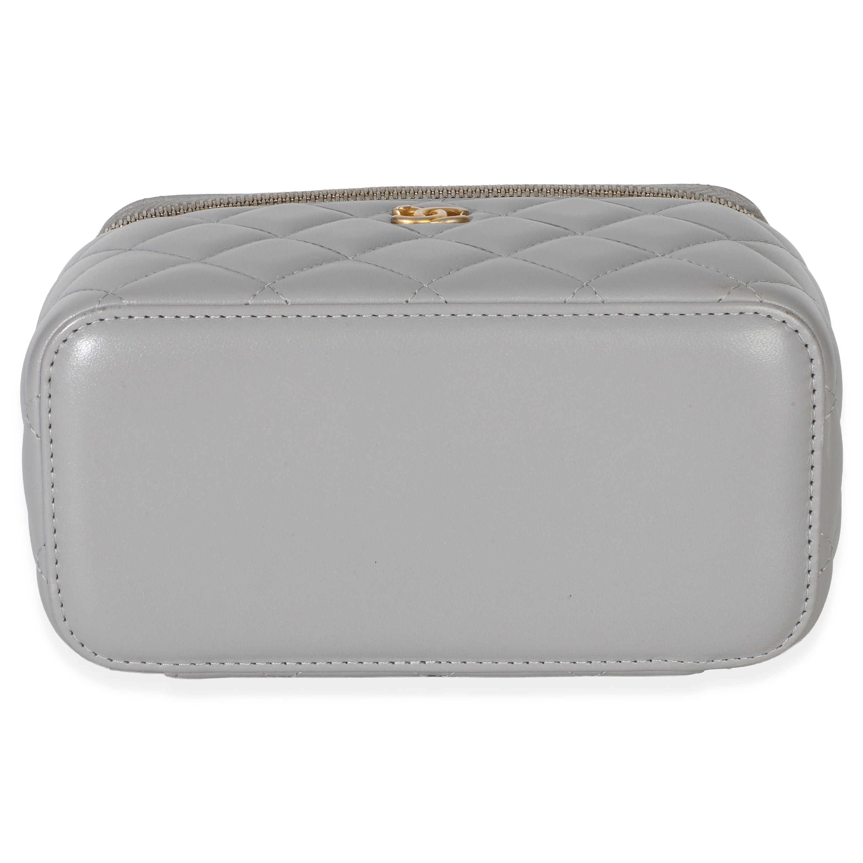 Chanel Grey Quilted Lambskin Small Pearl Crush Vanity Case Handbag stamp