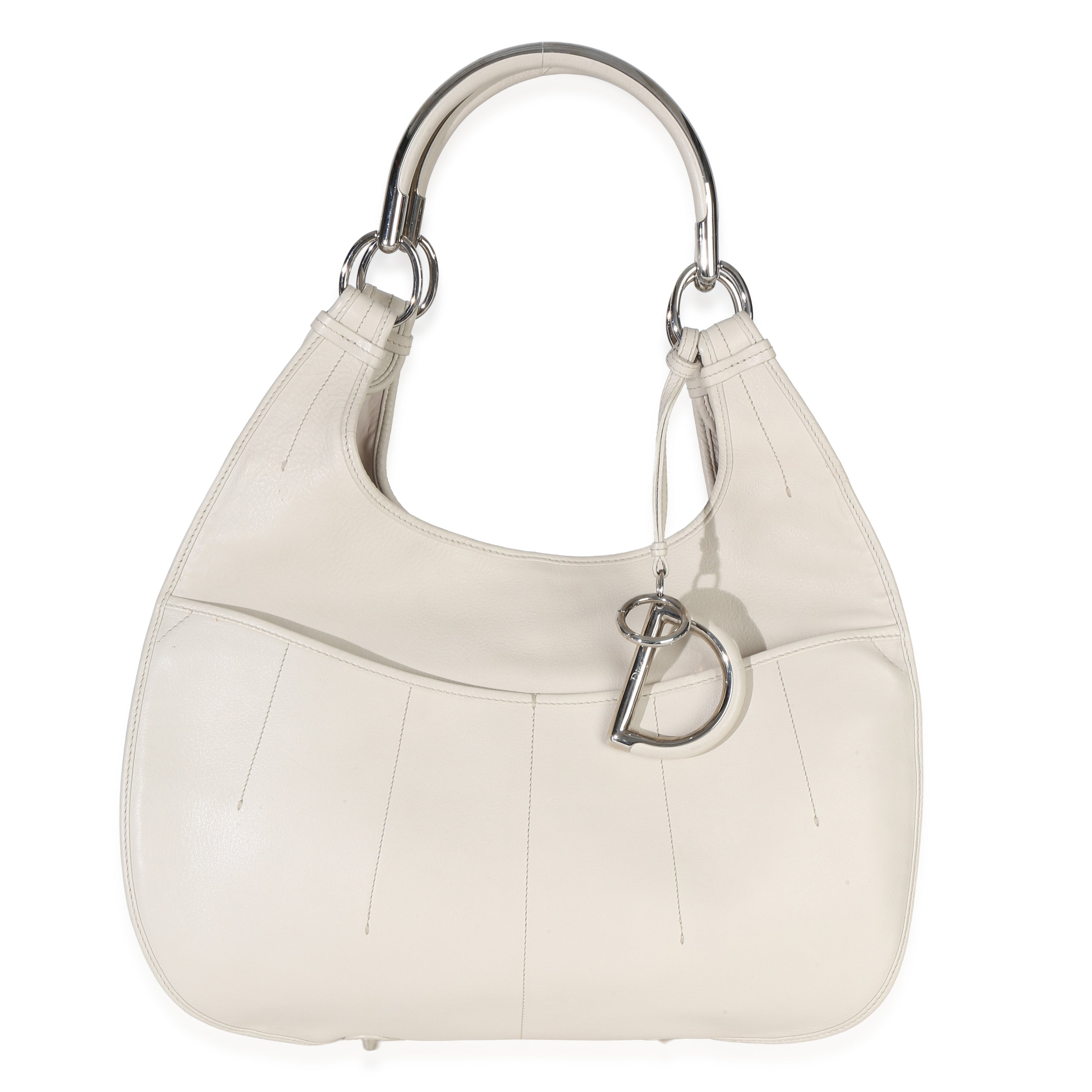 Christian Dior Vintage Cream Calfskin Brandy 61 Hobo Handbag fv