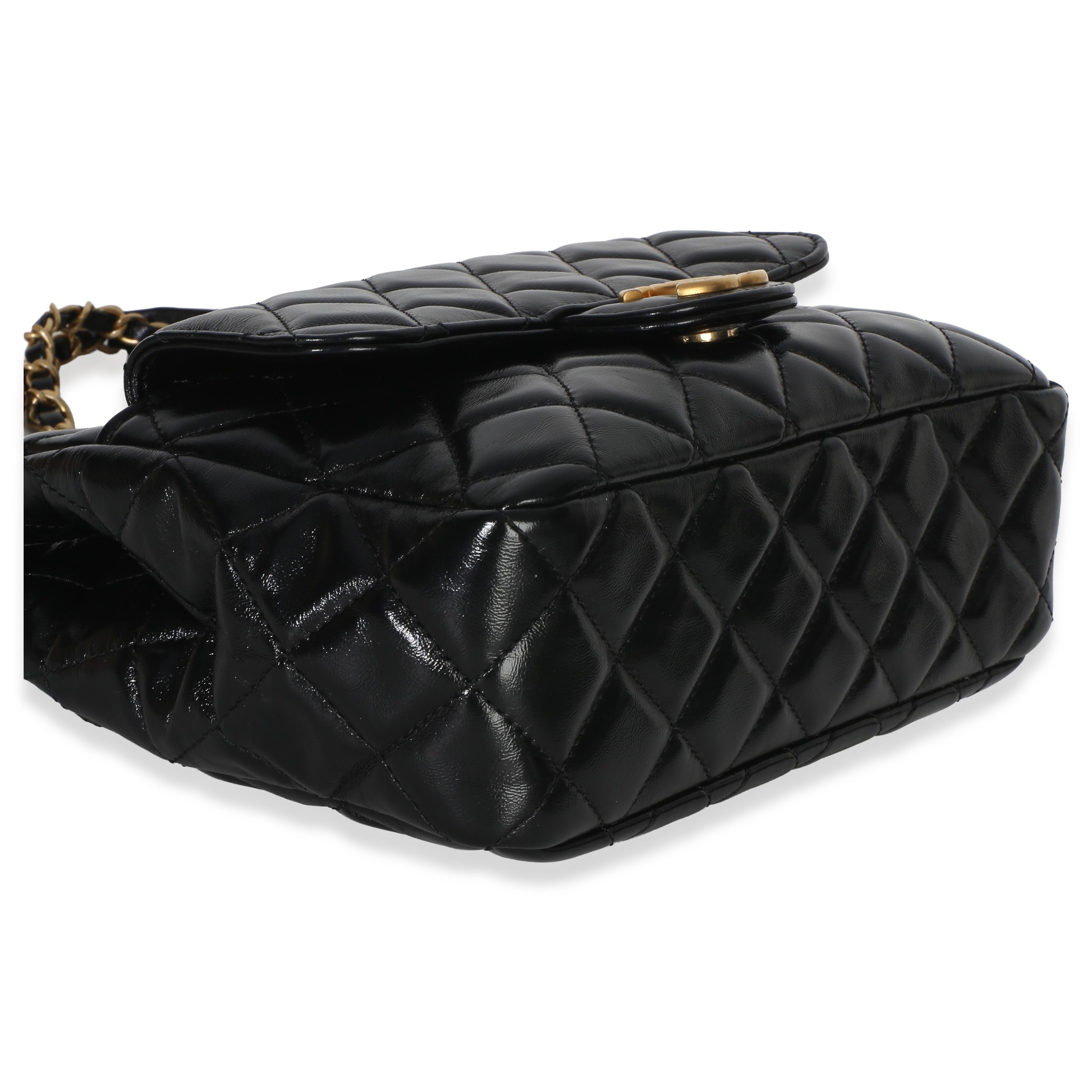 Chanel Black Quilted Shiny Crumpled Calfskin Small Wavy CC Hobo Handbag av