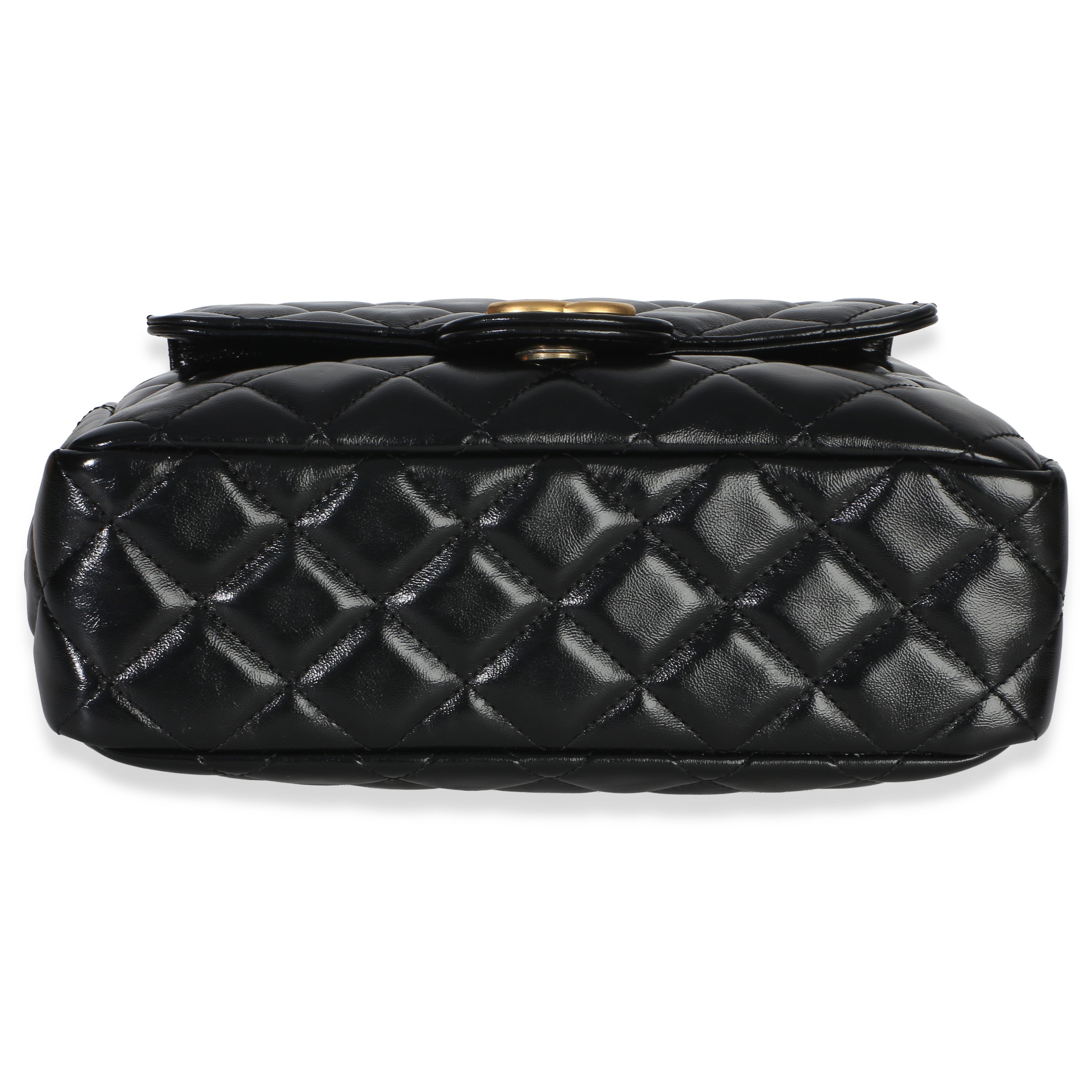 Chanel Black Quilted Shiny Crumpled Calfskin Small Wavy CC Hobo Handbag box