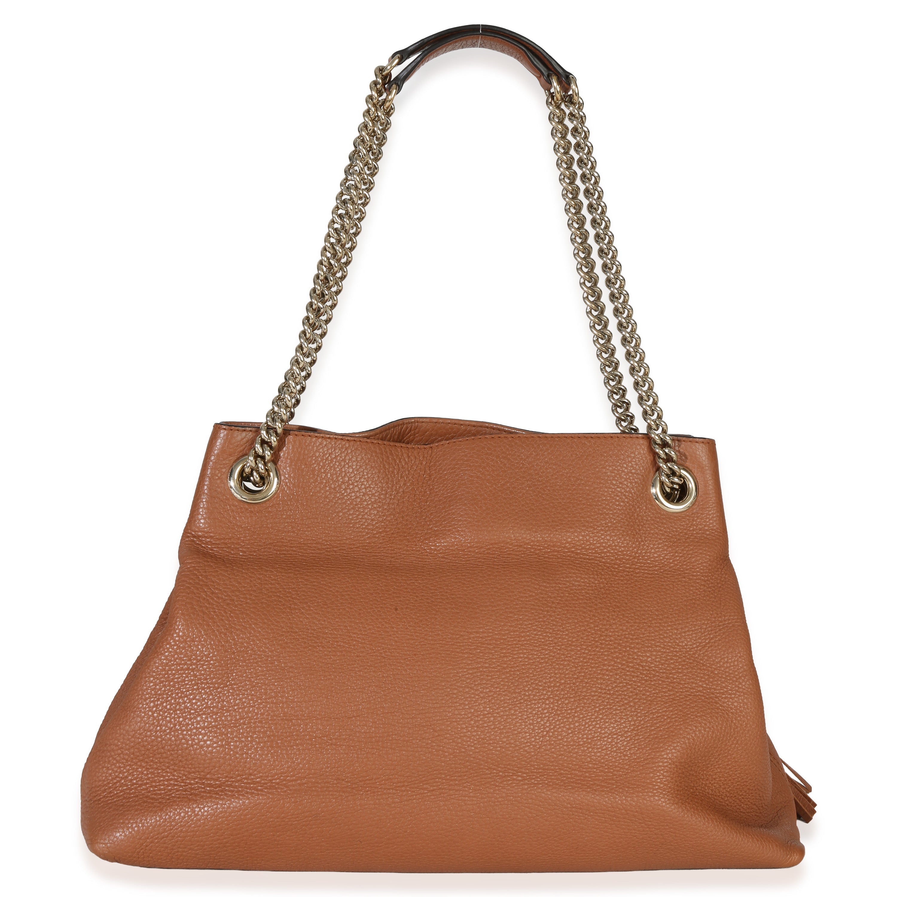 Gucci Brown Pebbled Calfskin Medium Soho Chain Tote Handbag bv