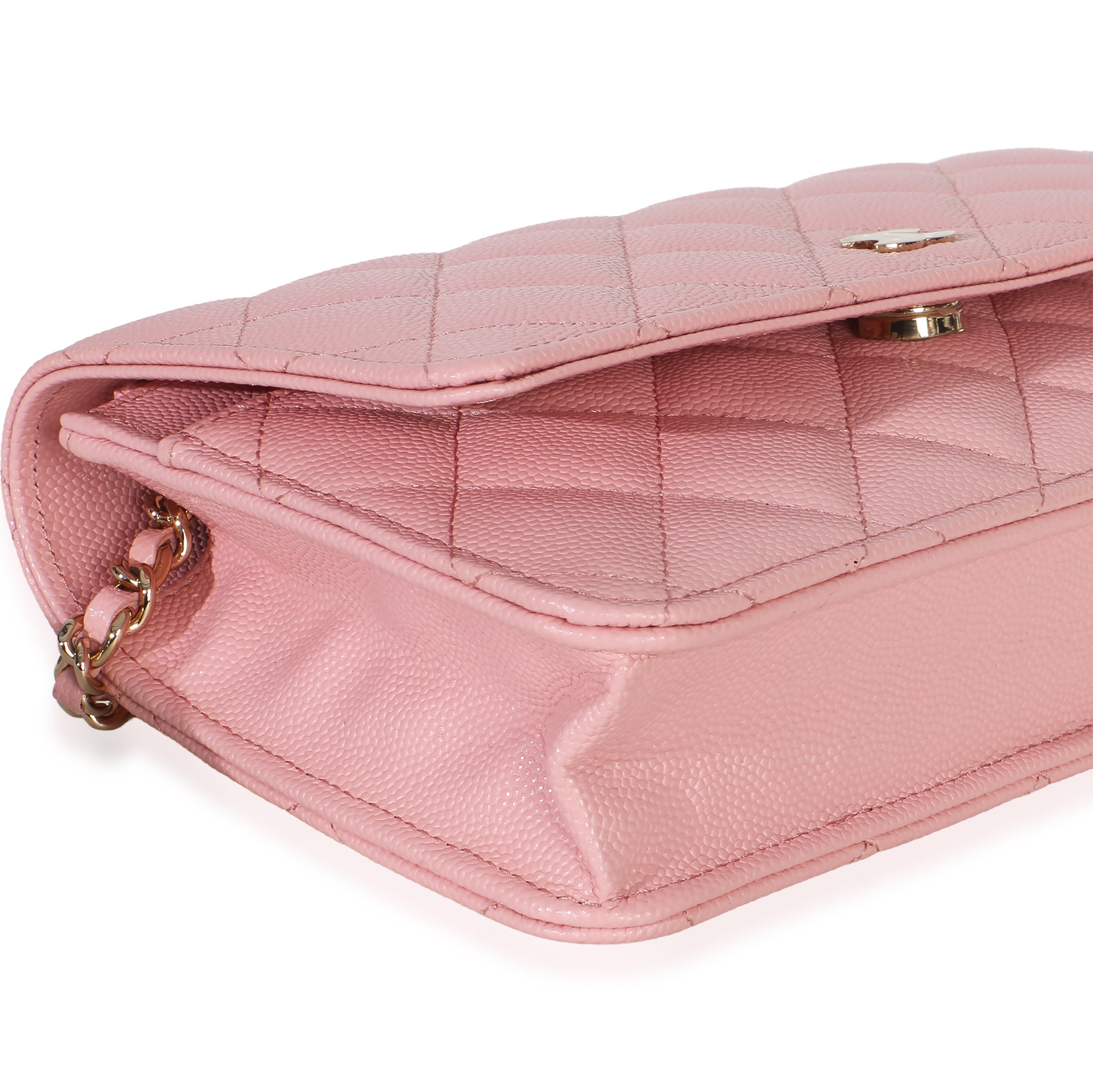 Chanel Pink Quilted Caviar Wallet On Chain Handbag clasp