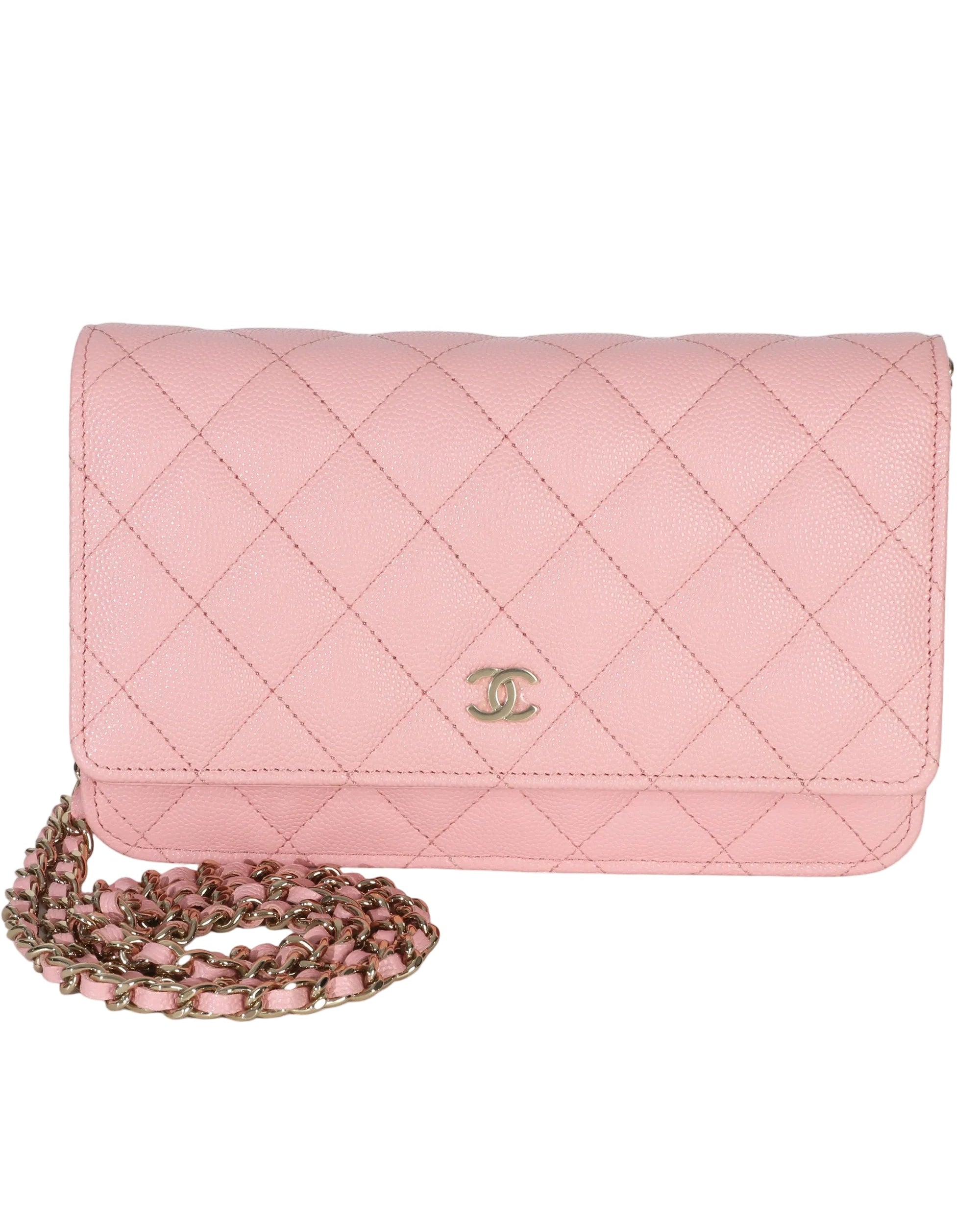 Chanel Pink Quilted Caviar Wallet On Chain Handbag fv