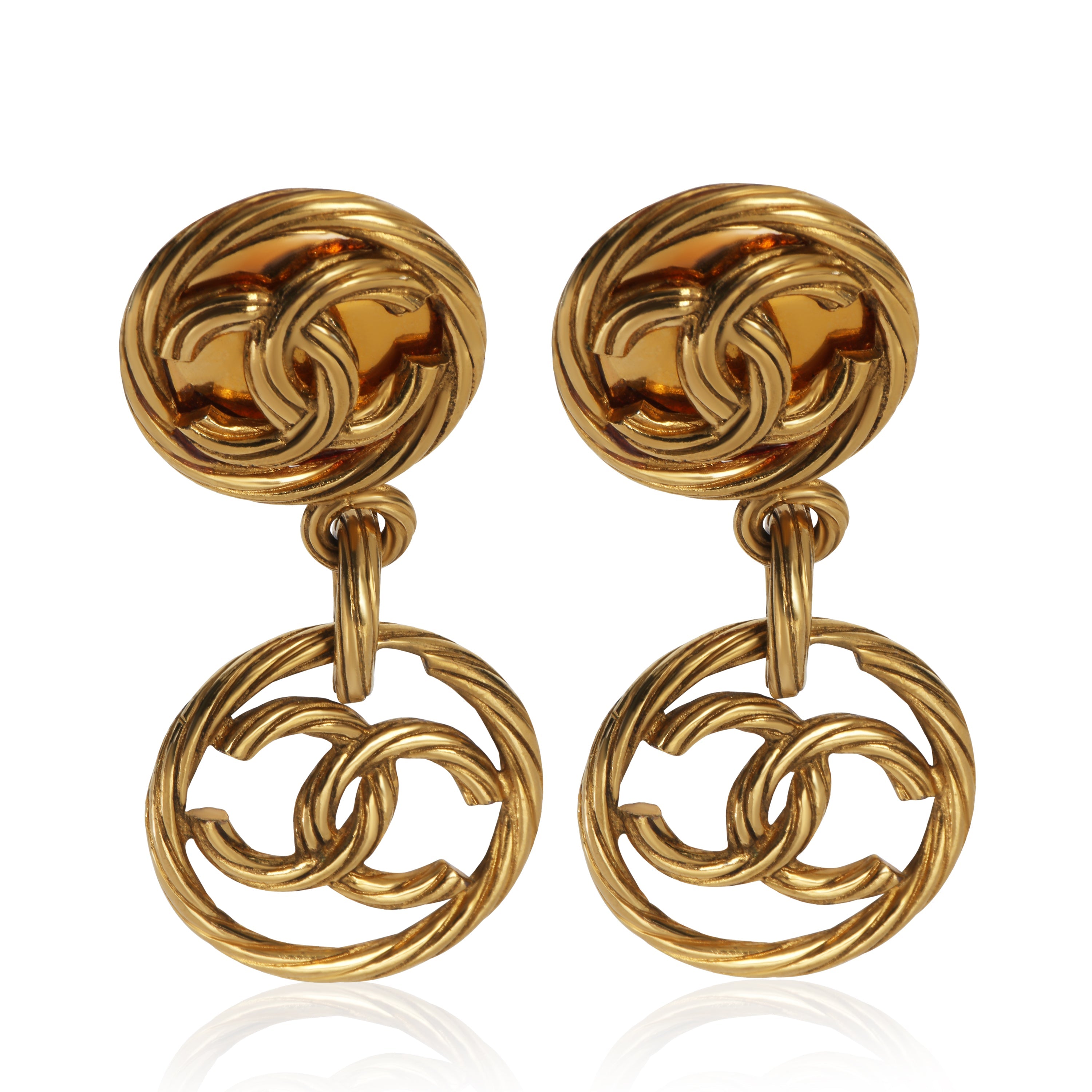 Chanel Gold Plated 1993 CC Drop Earrings fv