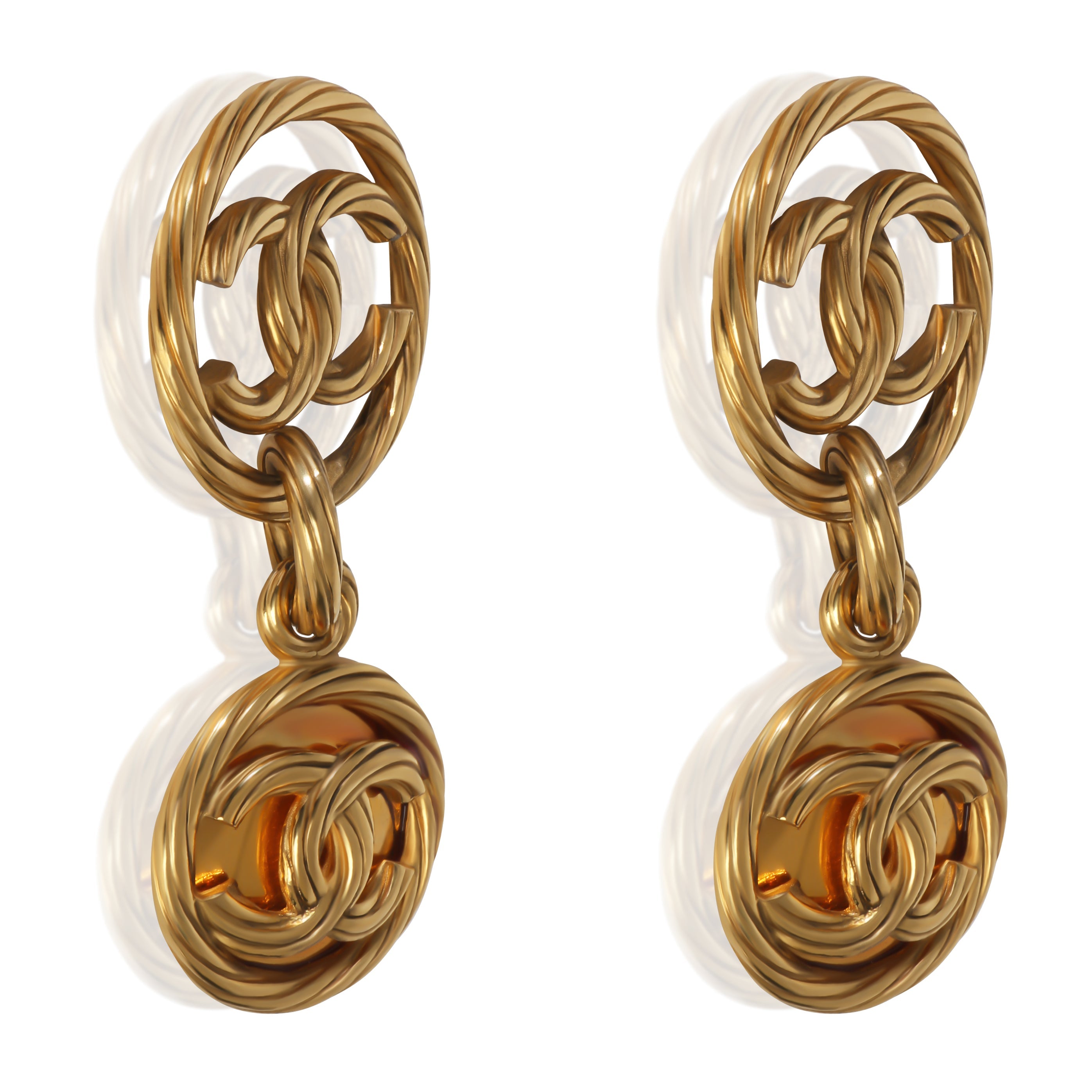 Chanel Gold Plated 1993 CC Drop Earrings sv