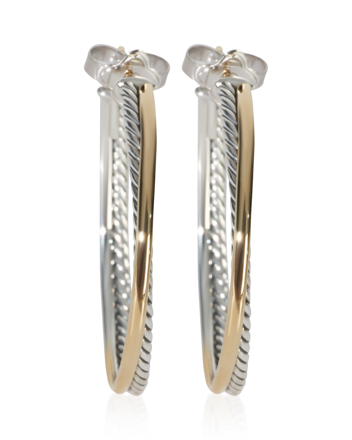 David Yurman Yellow Gold & Sterling Silver Crossover Hoop Earrings fv