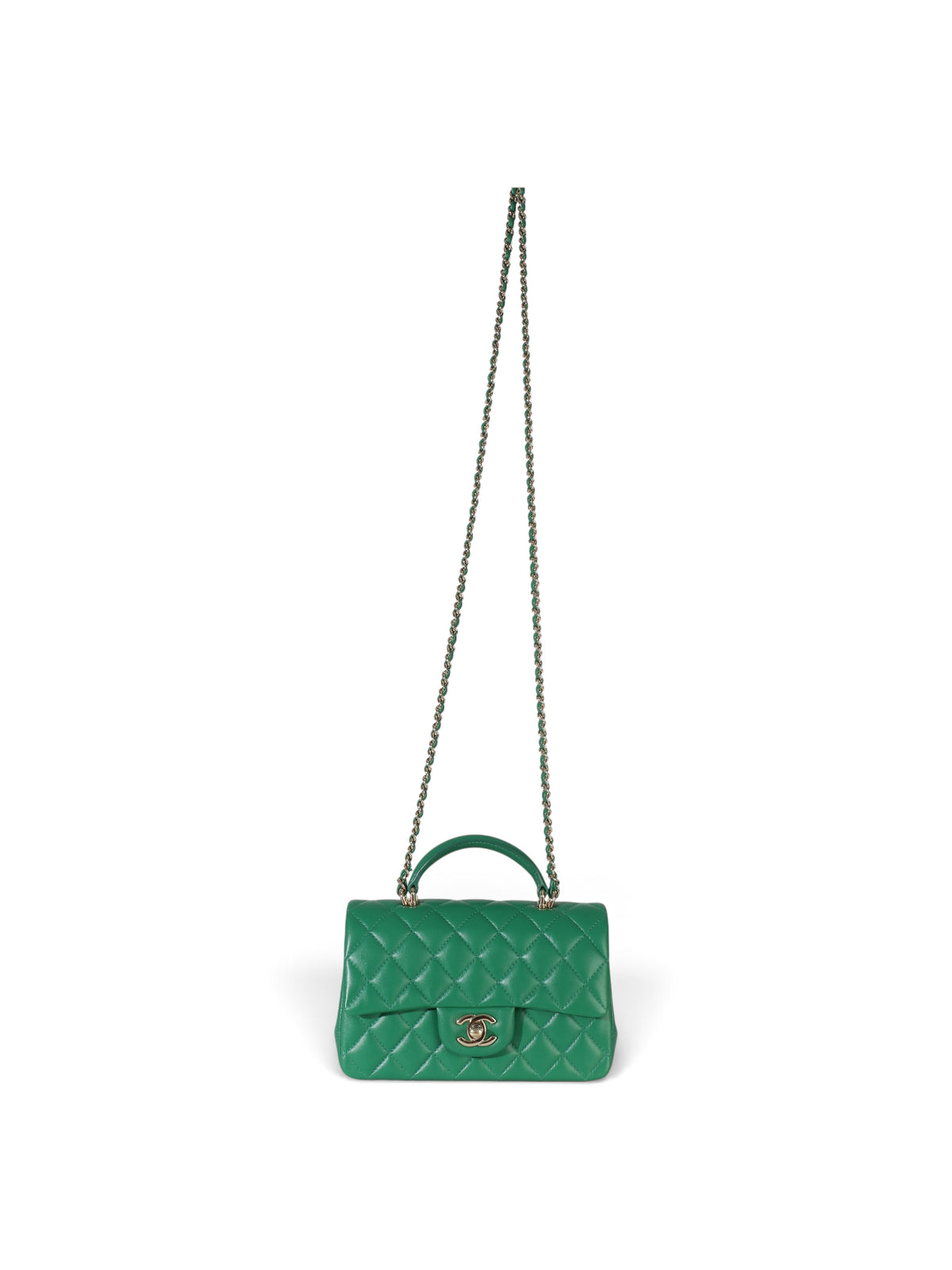 Chanel Green Lambskin Mini Rectangular Top Handle Flap