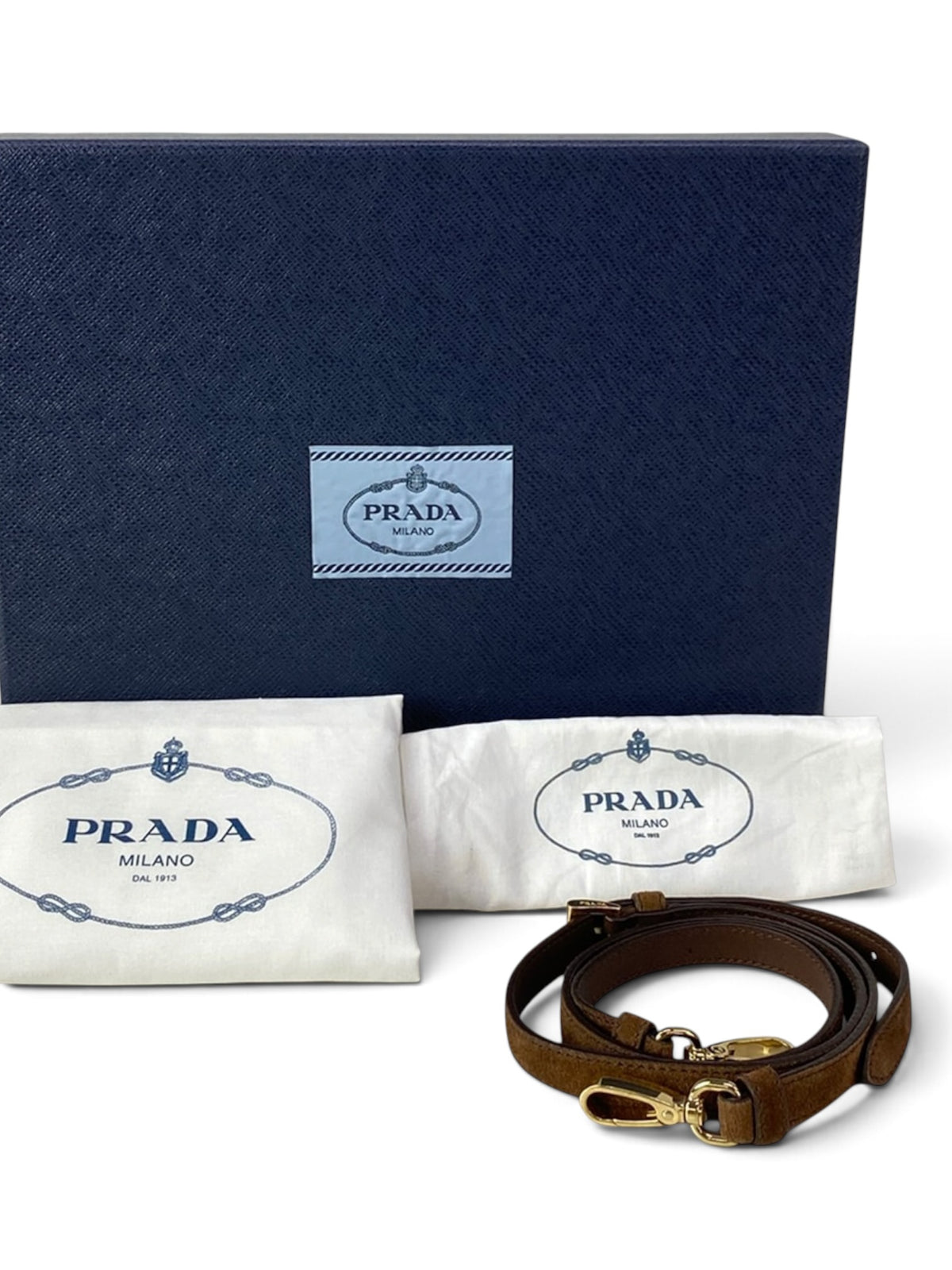 Prada Brown Suede Leather Arque Small Two Way Full Set
