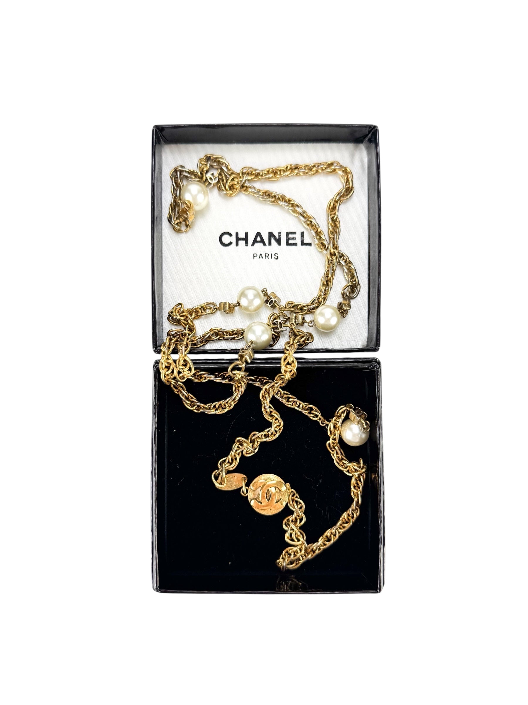 Chanel Gold tone Faux Pearl Long Necklace