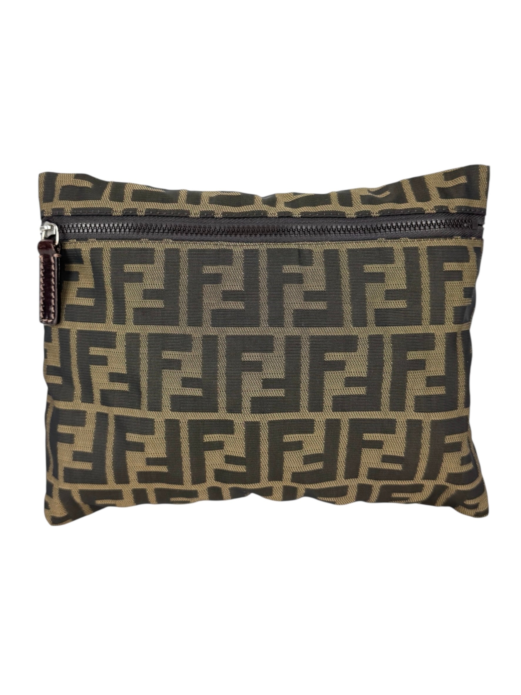 Fendi Brown and Black Canvas Zucca Print Slim Pouch Clutch
