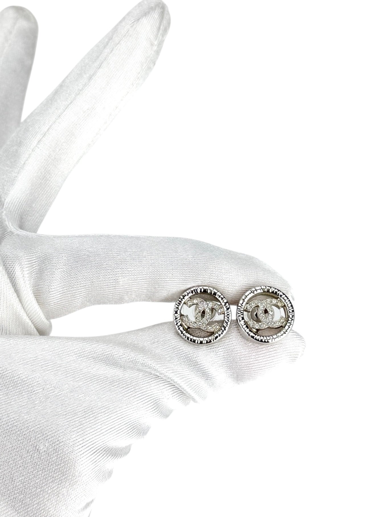 Chanel Silver Interlocking CC Stud Earings