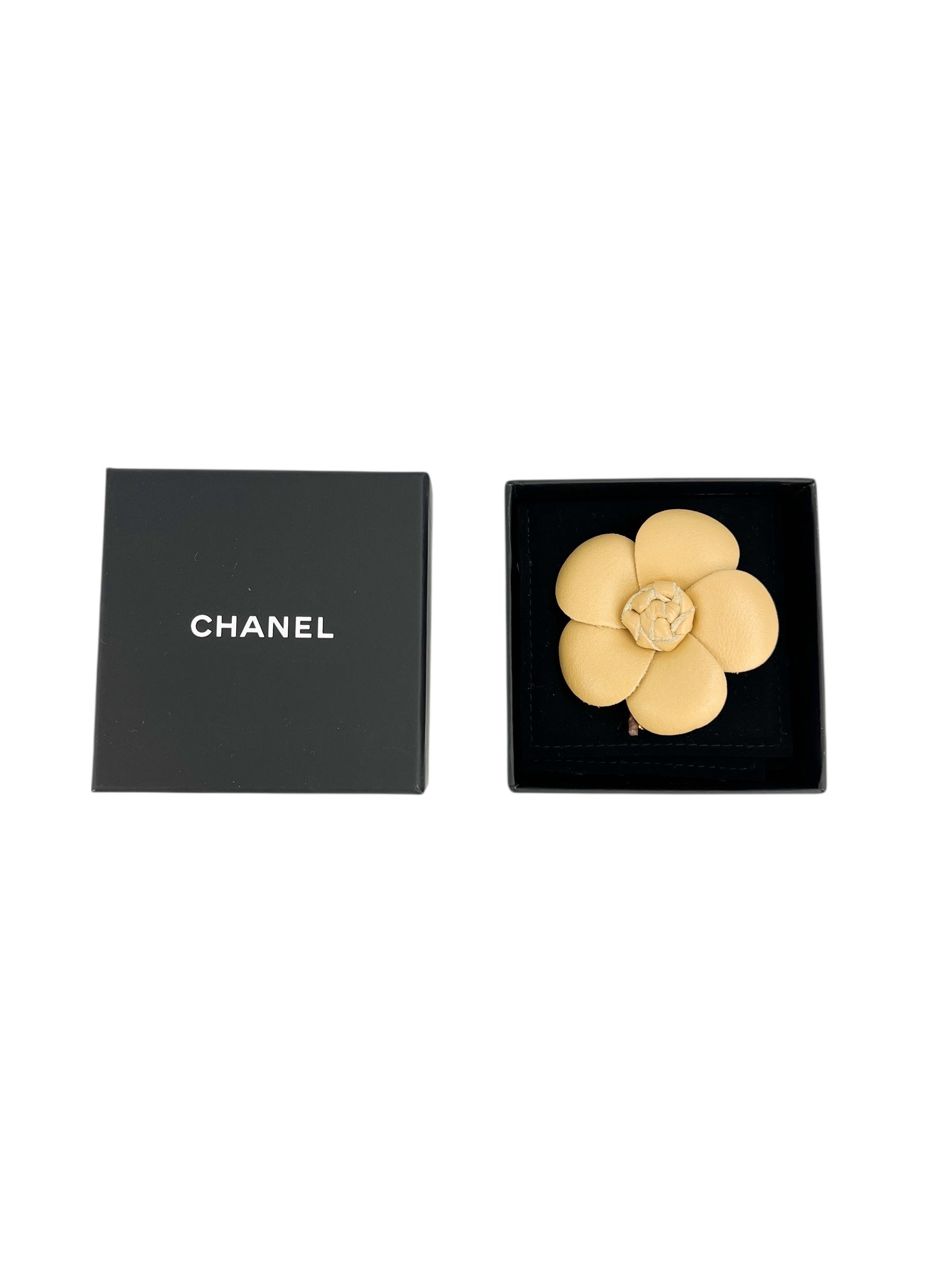 Chanel Iconic Leather Chanel Camellia Brooch (FULL SET)