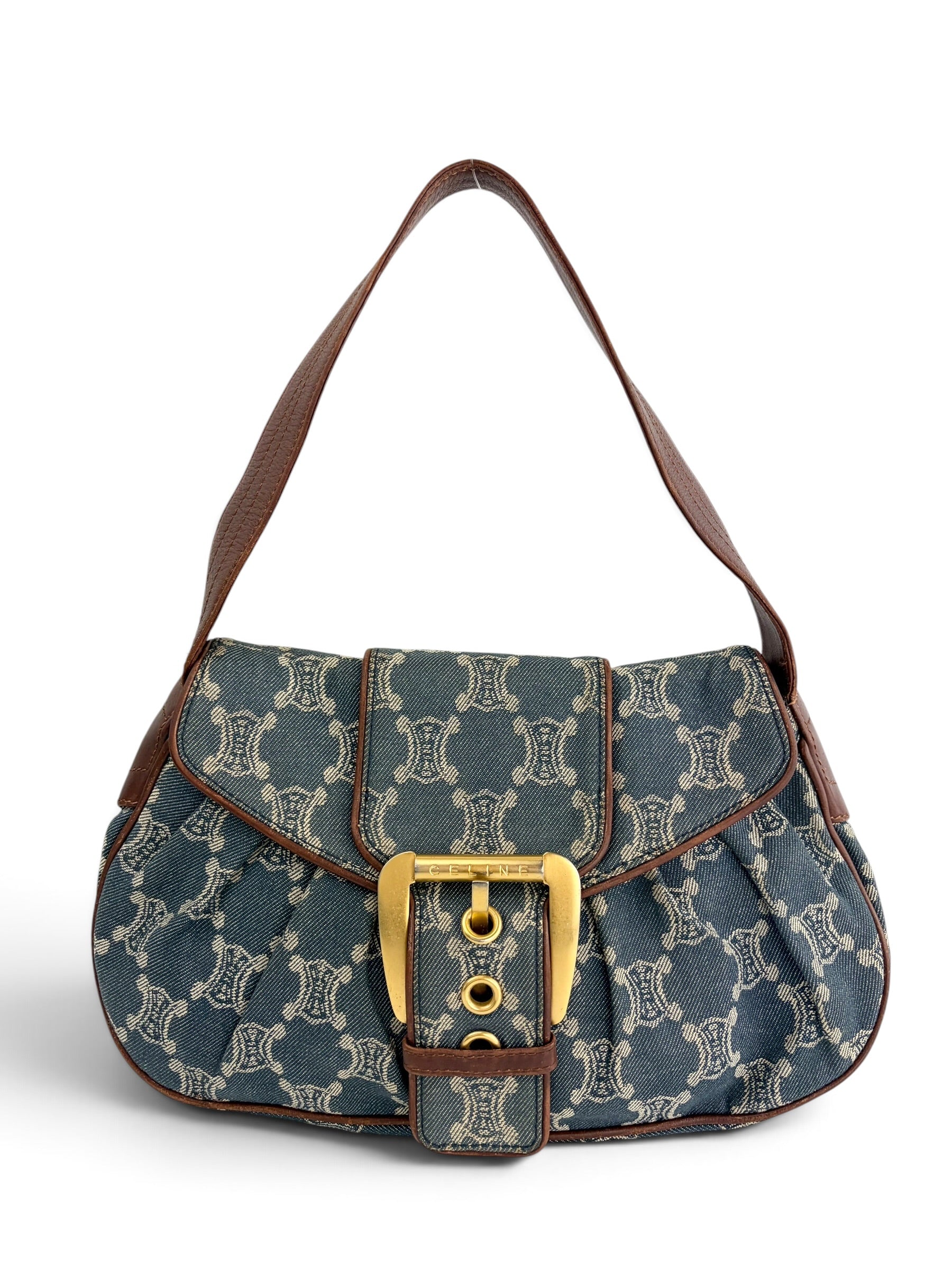 celine-denim-macadam-buckle-shoulder-bag-0