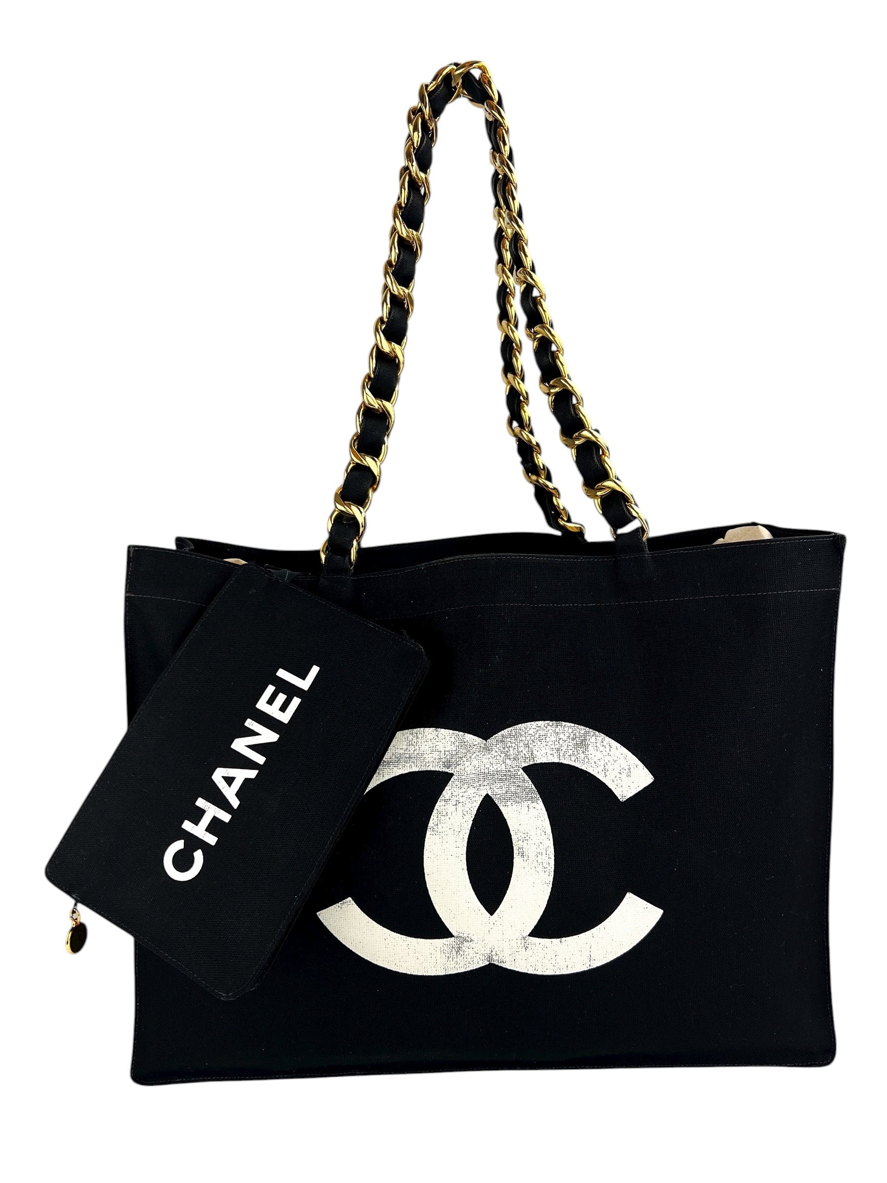 Chanel Black Canvas CC Vintage Chain Tote