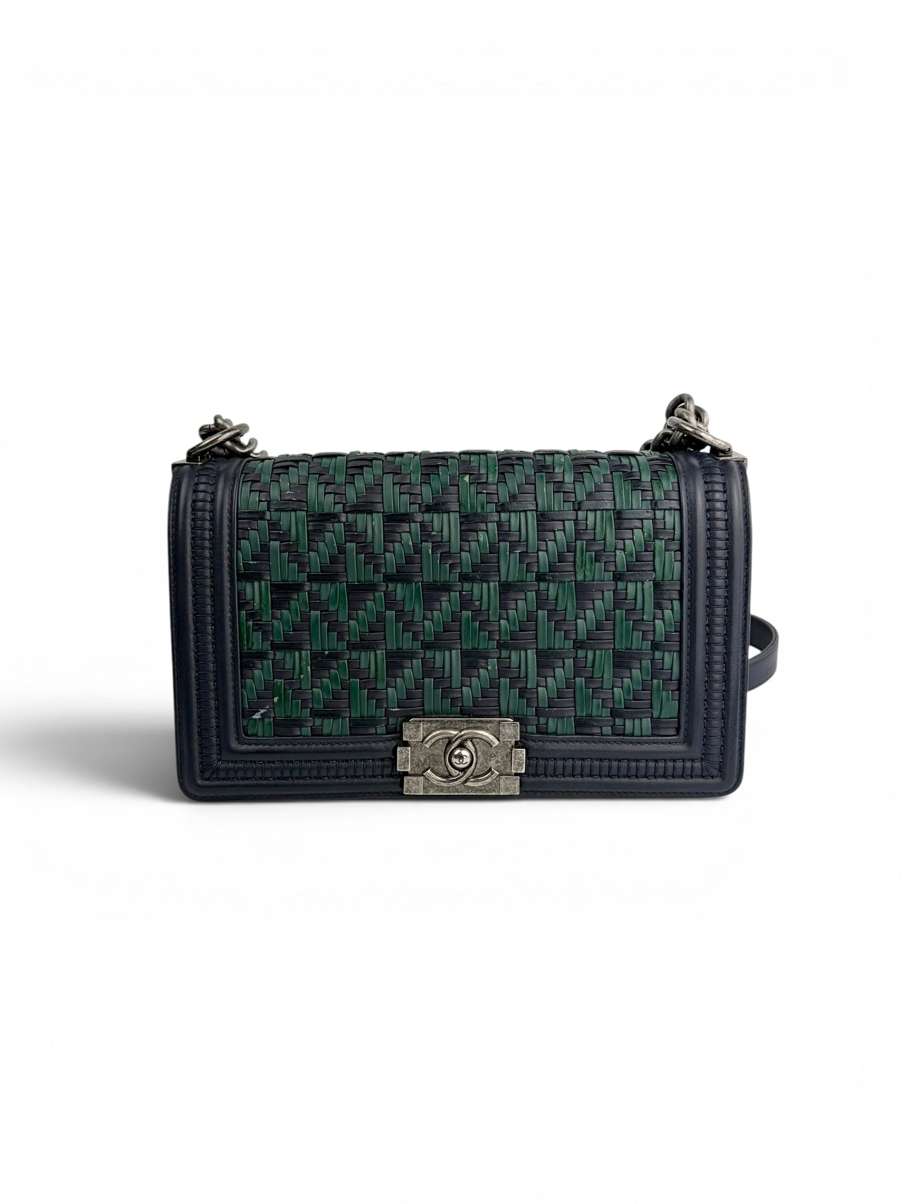 chanel-navy---green-calfskin-woven-old-medium-boy-bag-0