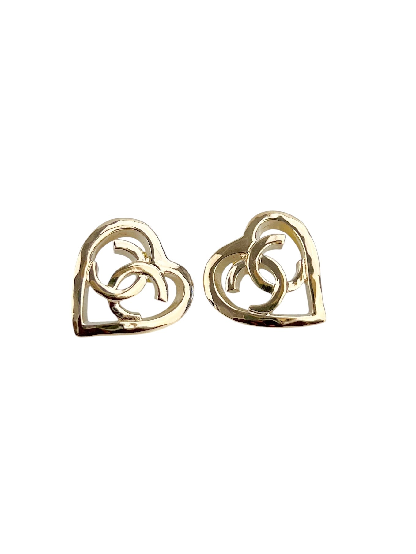 Chanel CC Heart Gold Tone Earrings (FULL SET)