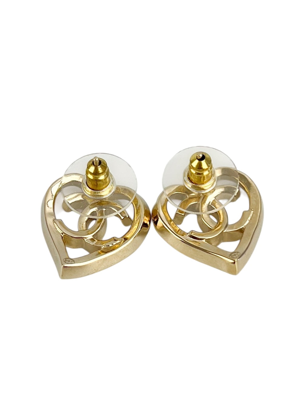 Chanel CC Heart Gold Tone Earrings (FULL SET)
