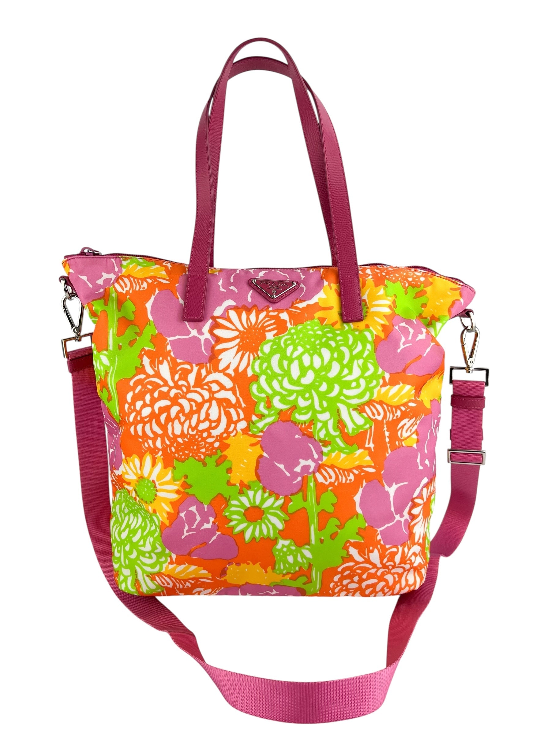 Prada Tessuto Floral Print Nylon Convertible Tote