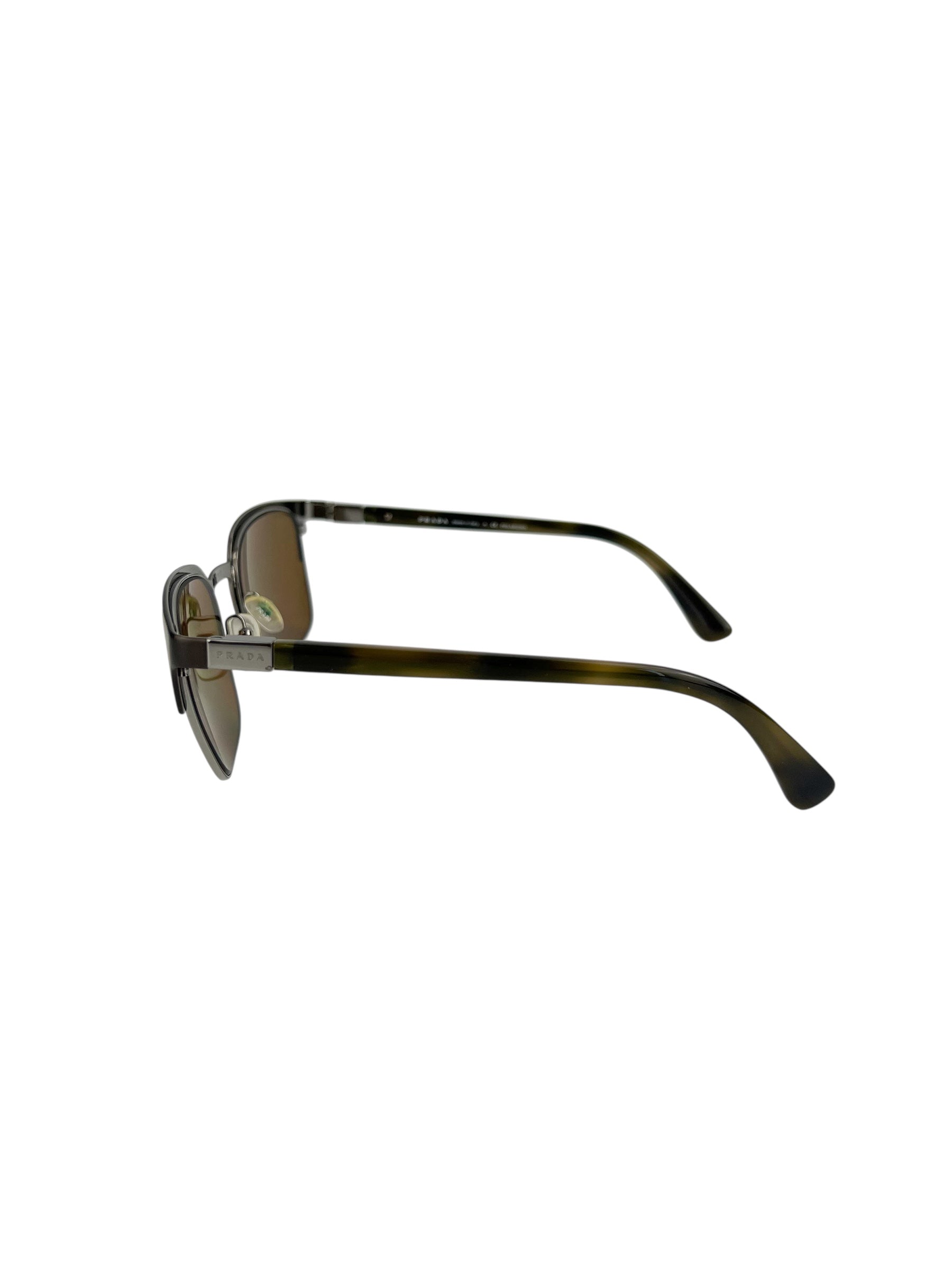 Prada Polarized Brown Metal Wayfarer Sunglasses