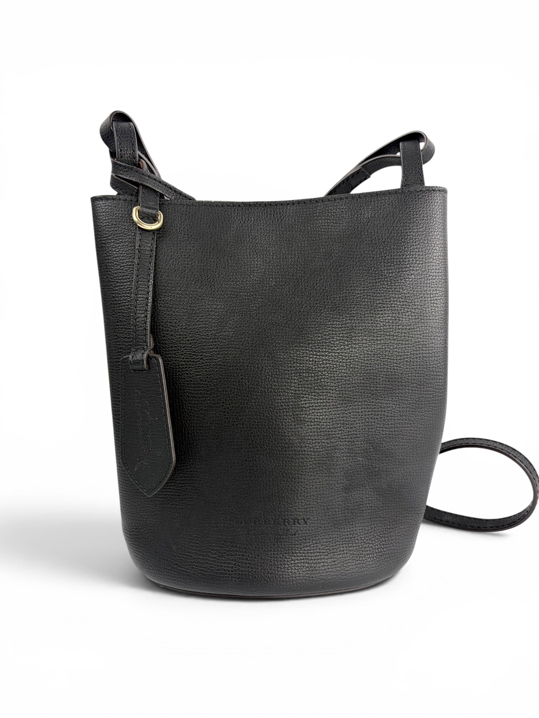 Burberry Black Leather Lorne Small Bucket Bag