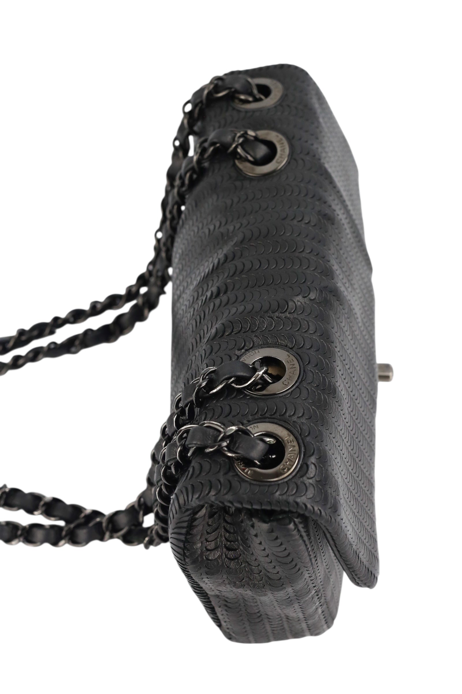 Chanel Black Lambskin Perforated Single Flap