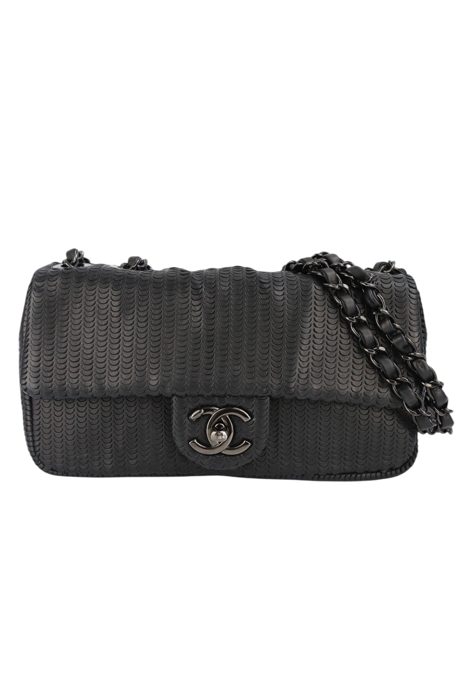 Chanel Black Lambskin Perforated Single Flap