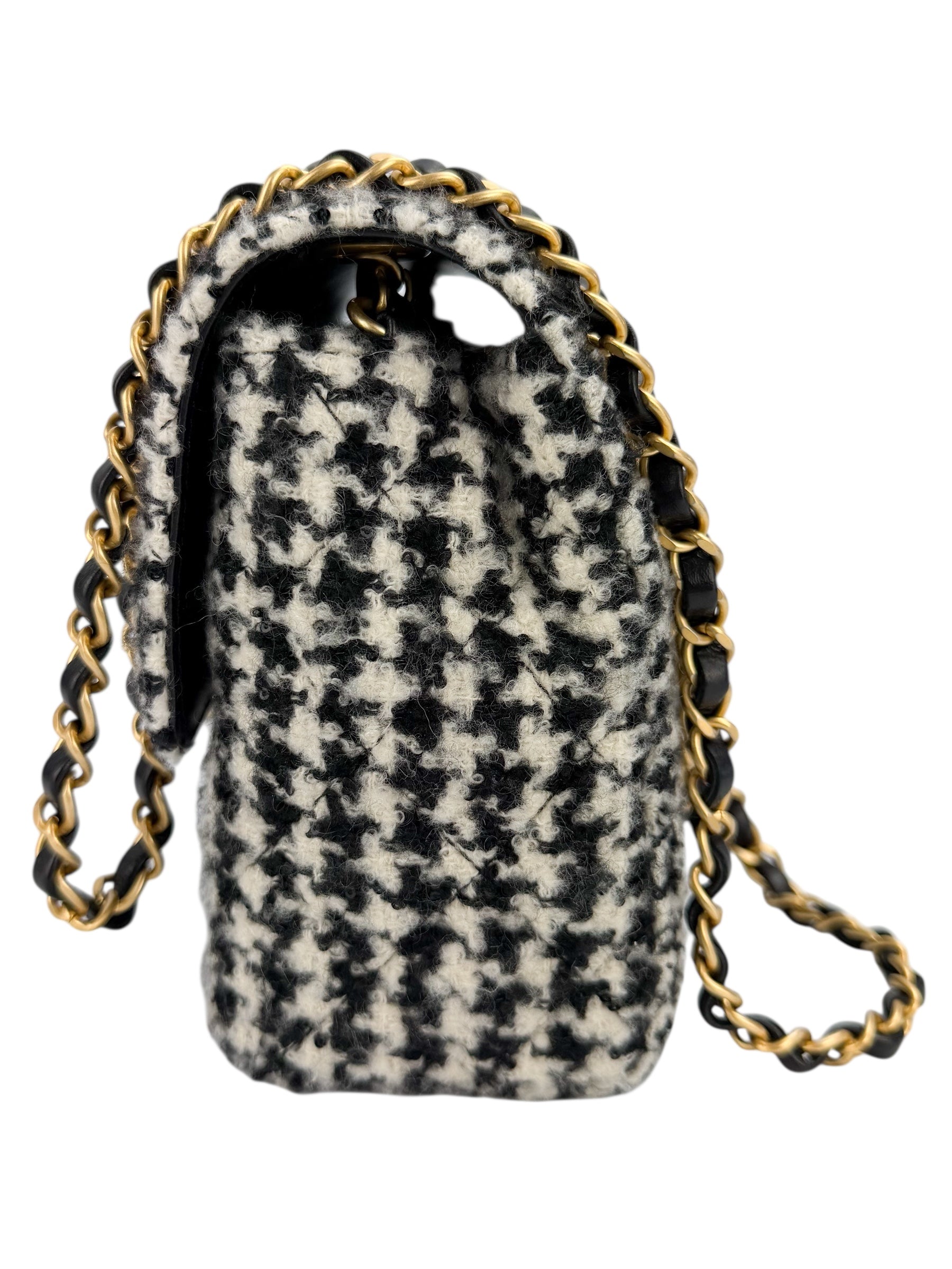 Chanel Mini Square Tweed Houndstooth Flap Classic
