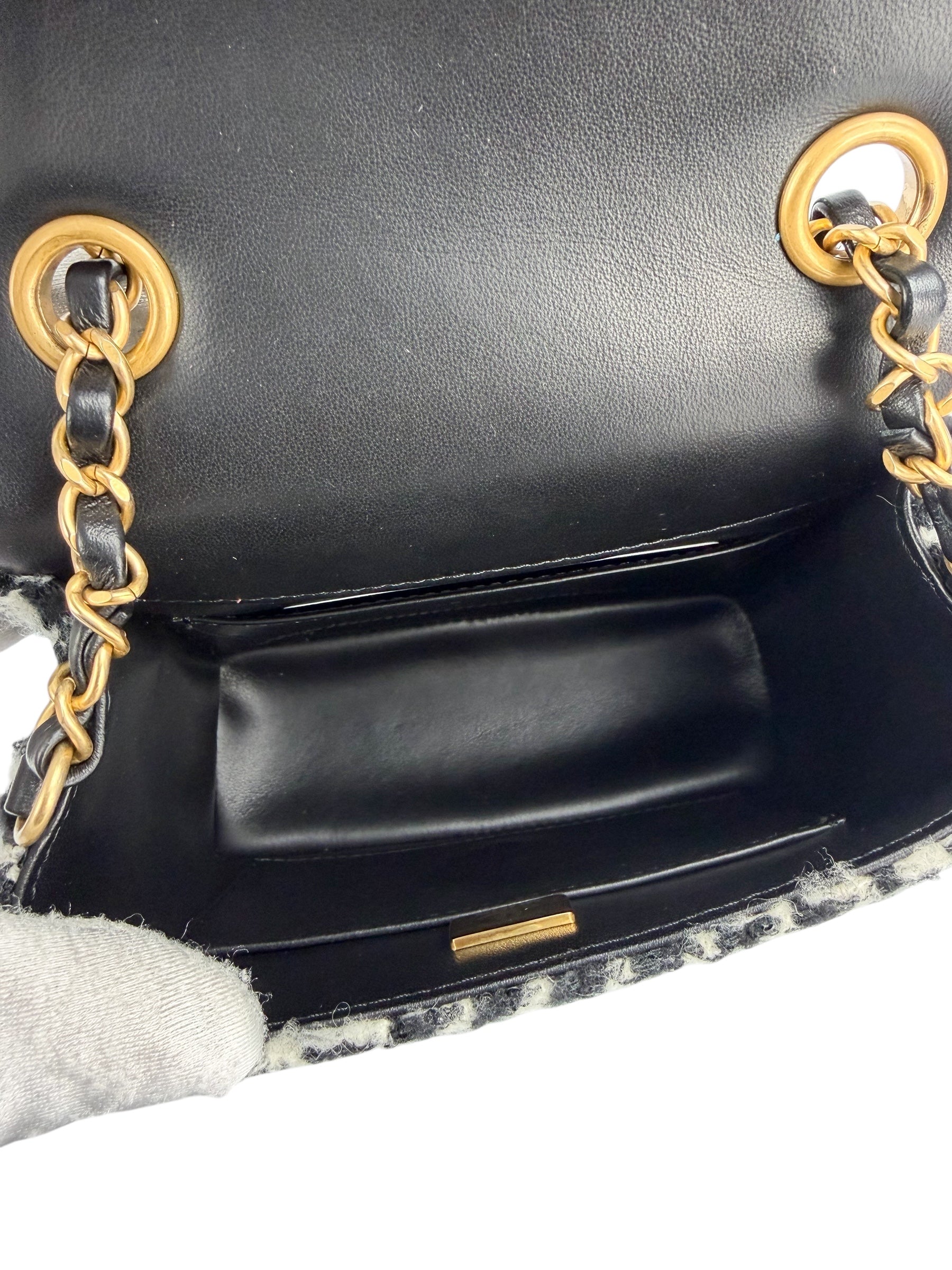 Chanel Mini Square Tweed Houndstooth Flap Classic